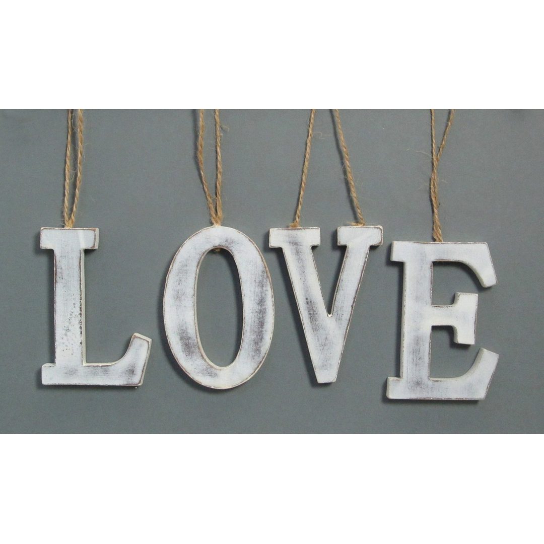 Gasper Hängedekoration HOLZ-HÄNGER "LOVE" 4er Set. Ca. 20x8x1cm. Dekohänger "Liebe" in WEISS