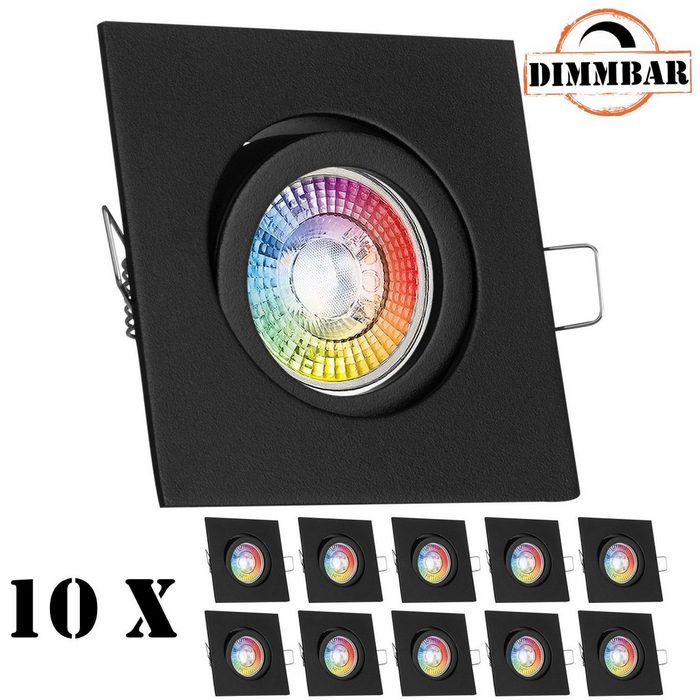 LEDANDO LED Einbaustrahler 10er RGB LED Einbaustrahler Set extra flach in schwarz mit 3W LED von LEDANDO - 11 Farben + Warmweiß - inkl. Fernbedienung - dimmbar - eckig