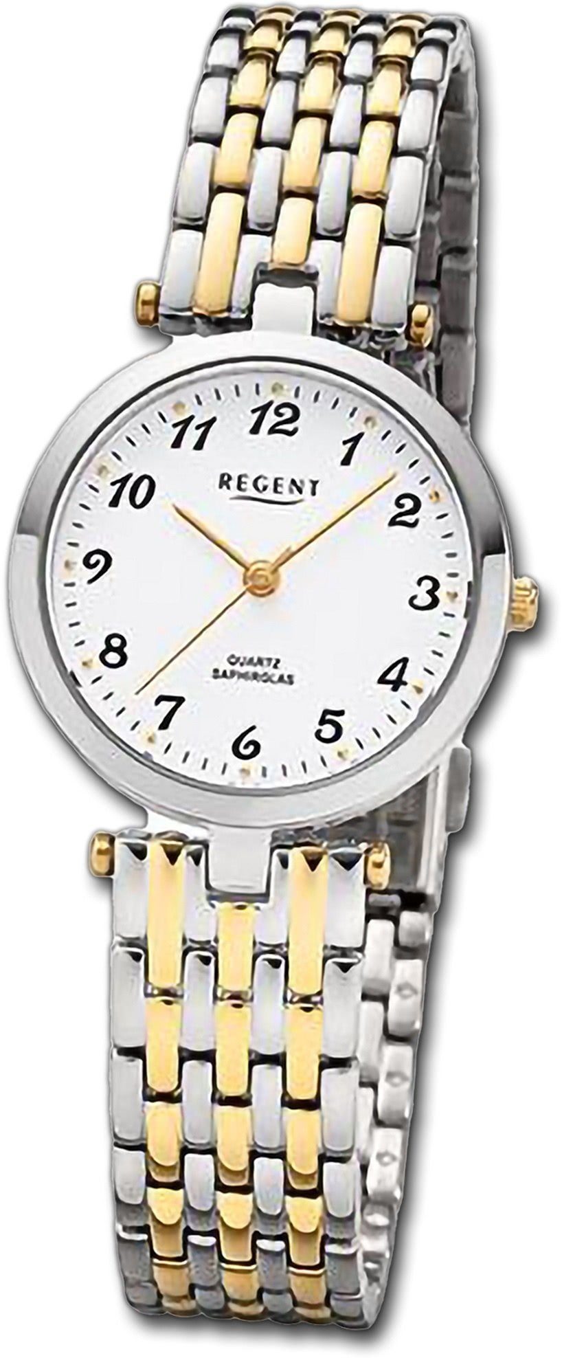 Regent Quarzuhr Regent Damen Armbanduhr Analog, Damenuhr Metallarmband silber, gold, rundes Gehäuse, groß (ca. 28mm) | Quarzuhren