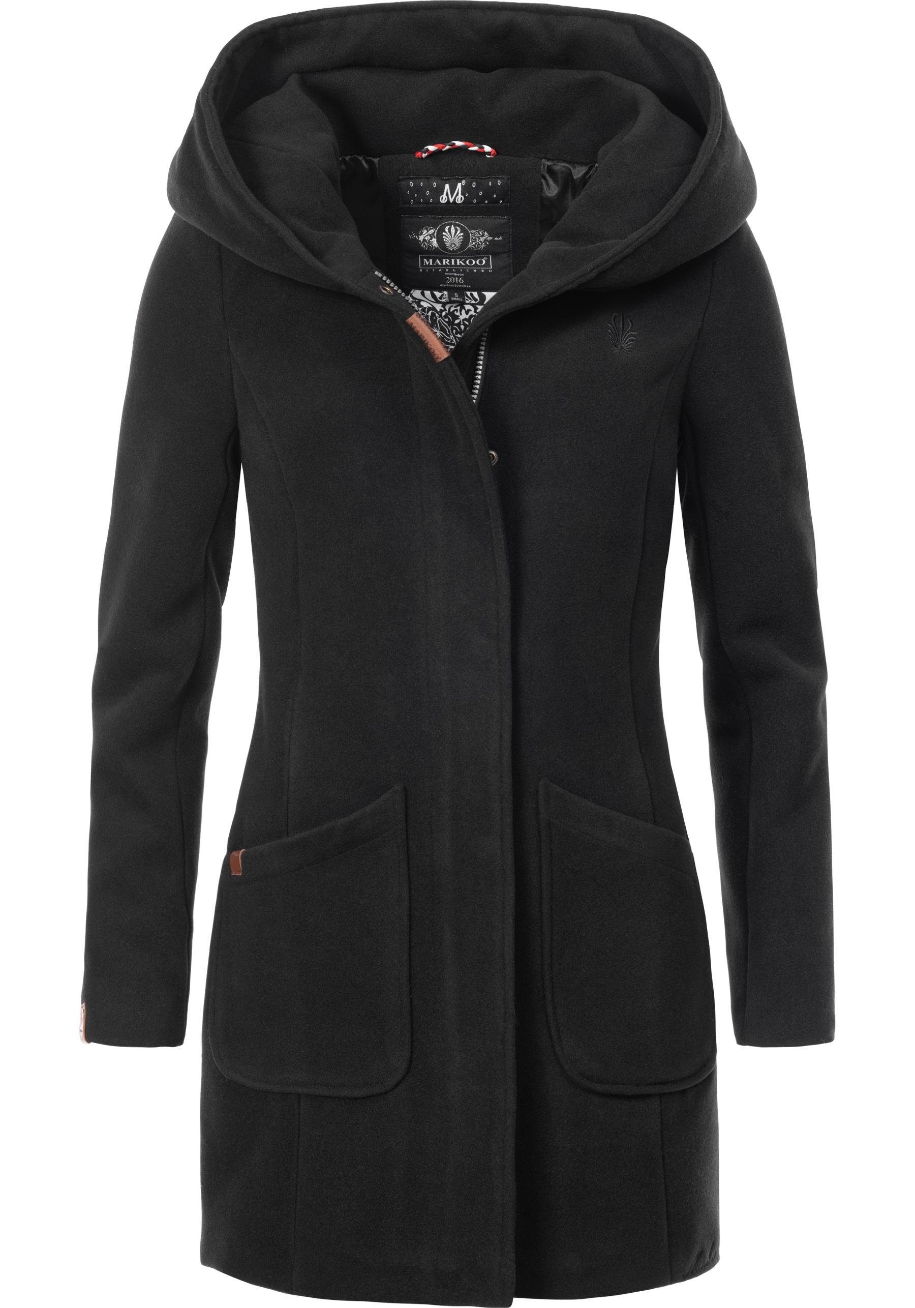 Marikoo Wintermantel Maikoo hochwertiger Mantel mit großer Kapuze schwarz