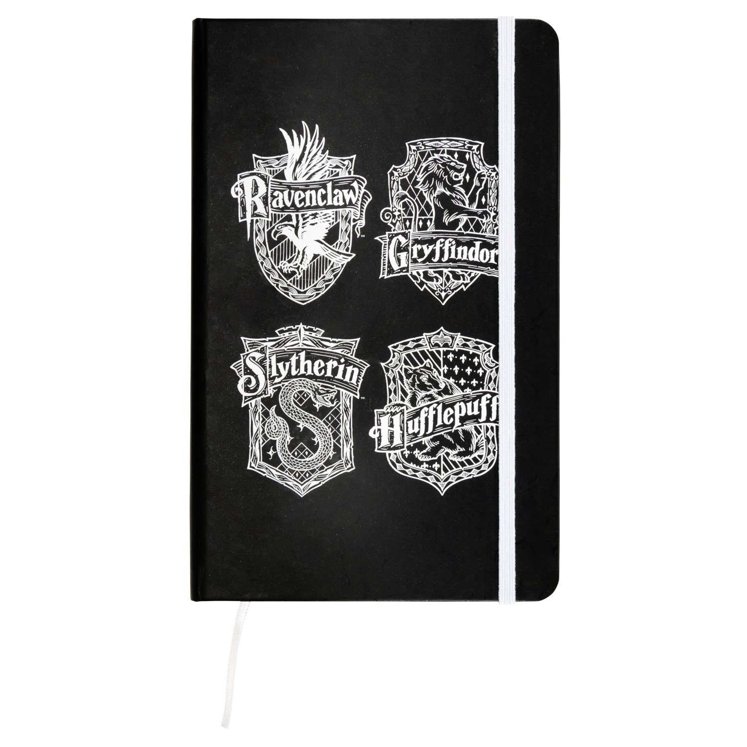 United Labels® Notizbuch Harry Potter Notizbuch - 4 Häuser Hardcover mit Gummiband liniert 80 Blatt Schwarz | Notizbücher