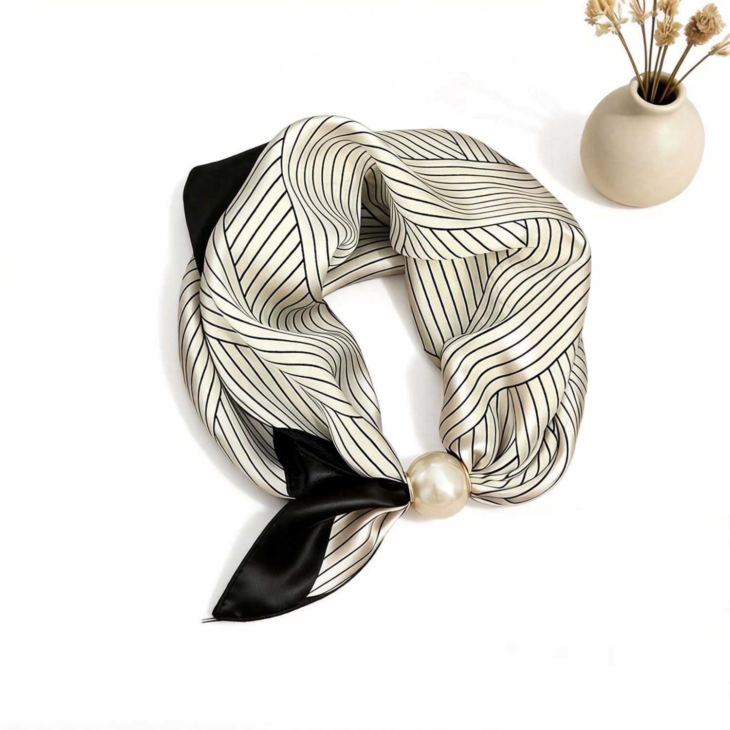 Bwecuy Modetuch Perlen Schal mit Magnetverschluss,Satin Seidenschal
