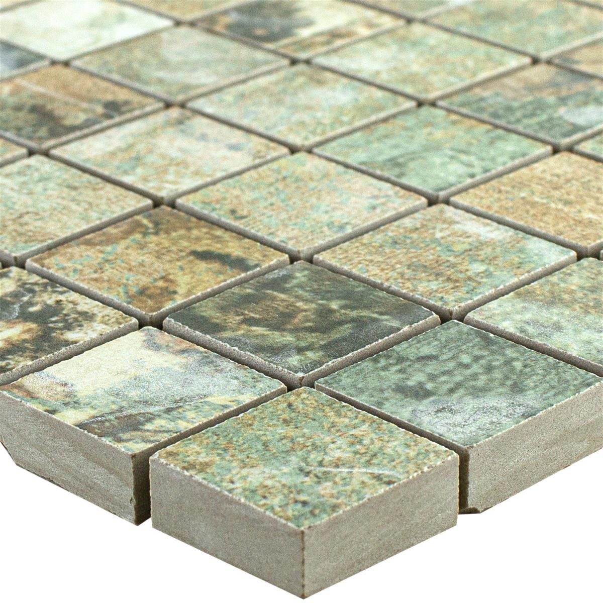 Mosafil Mosaikfliesen Keramikmosaik Fliesen Moonlight Braun Grün 25x25mm, Feinsteinzeug 29.500x29.500, beige-braun-grün, Verlegefertig auf ein Netz geklebt - Frostsicher - Wasserfest -