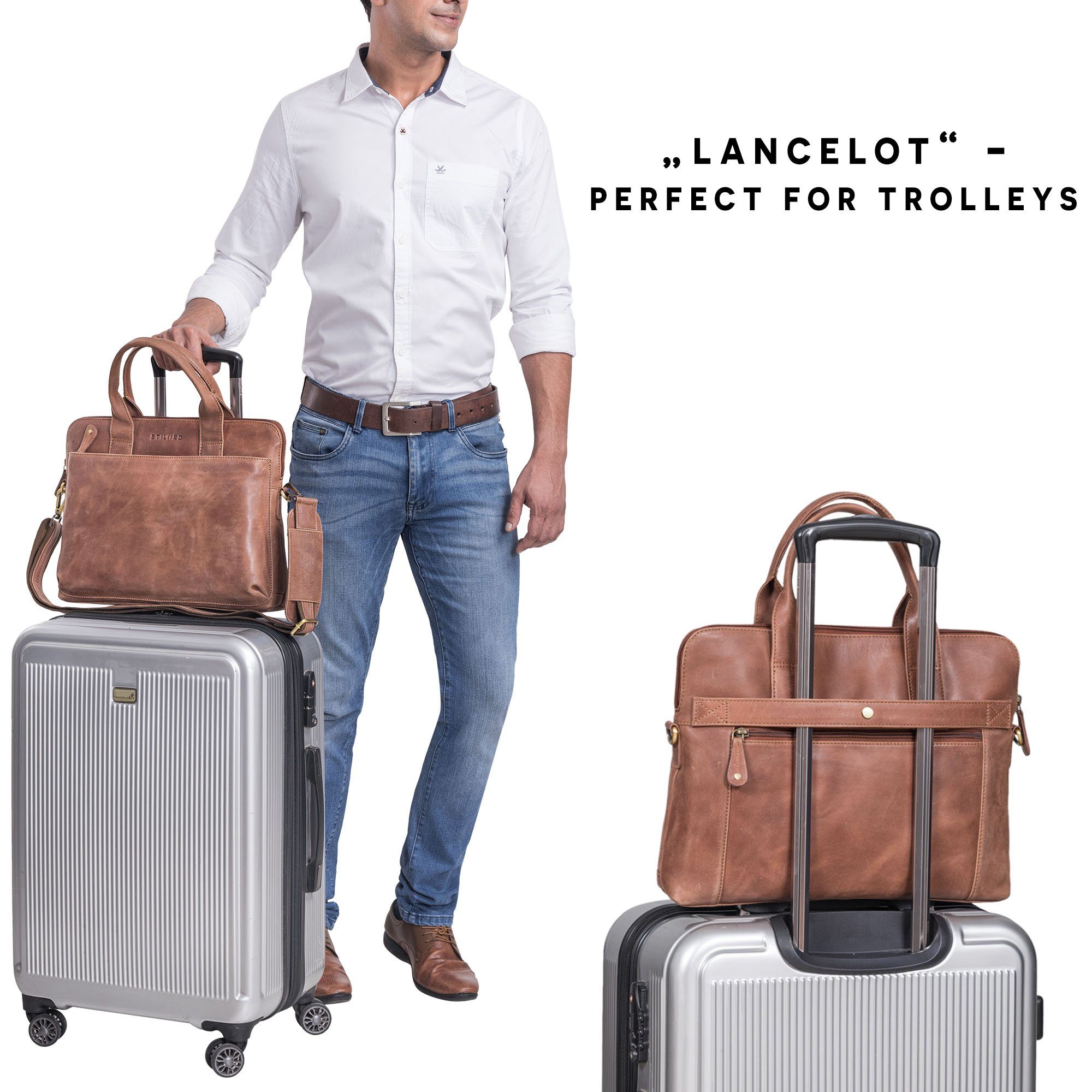 13 Leder Laptoptasche "Lancelot" - Geschmackvolle messina braun Laptoptasche Zoll STILORD