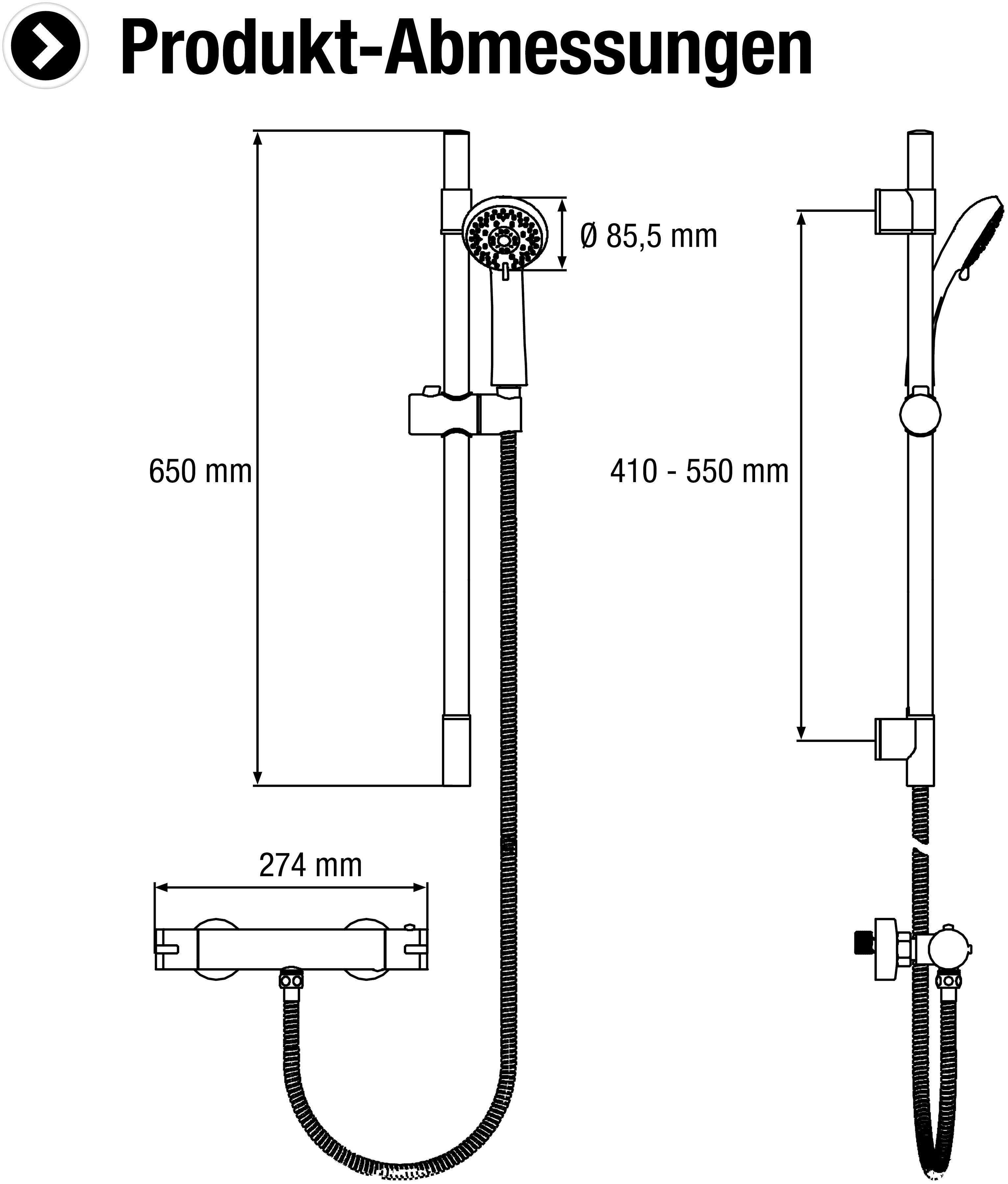 CORNAT Duschsystem FIT Duschsystem cm, TH 6,7 Antikalk-Noppen Höhe mit chrom, Set