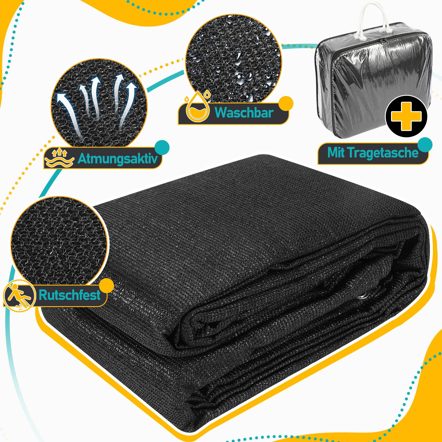 Clanmacy Zeltteppiche 200x200cm Vorzeltteppich Camping Teppich Schwarz – Bild 4 von 5