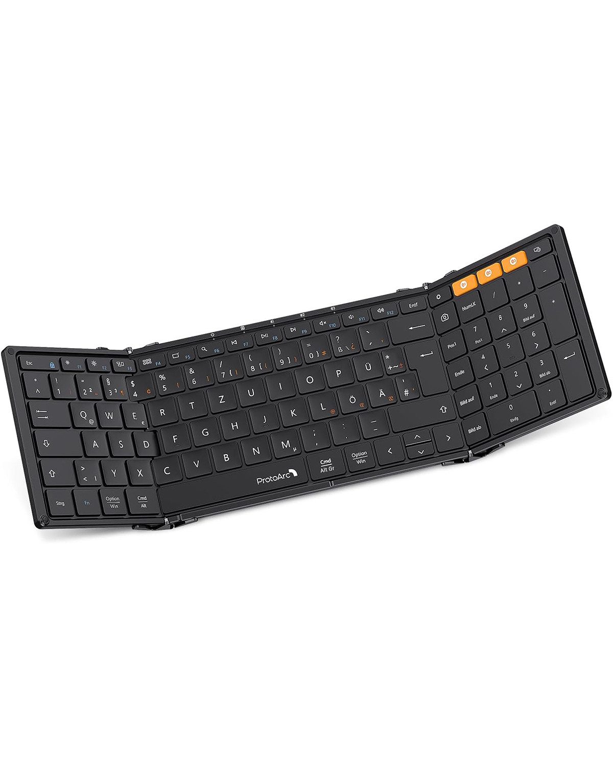 ProtoArc klein faltbar mit Nummernblock – wiederaufladbar Tastatur (drahtlos & 3 Bluetooth-Verbindungen gleichzeitig, Schwarz)