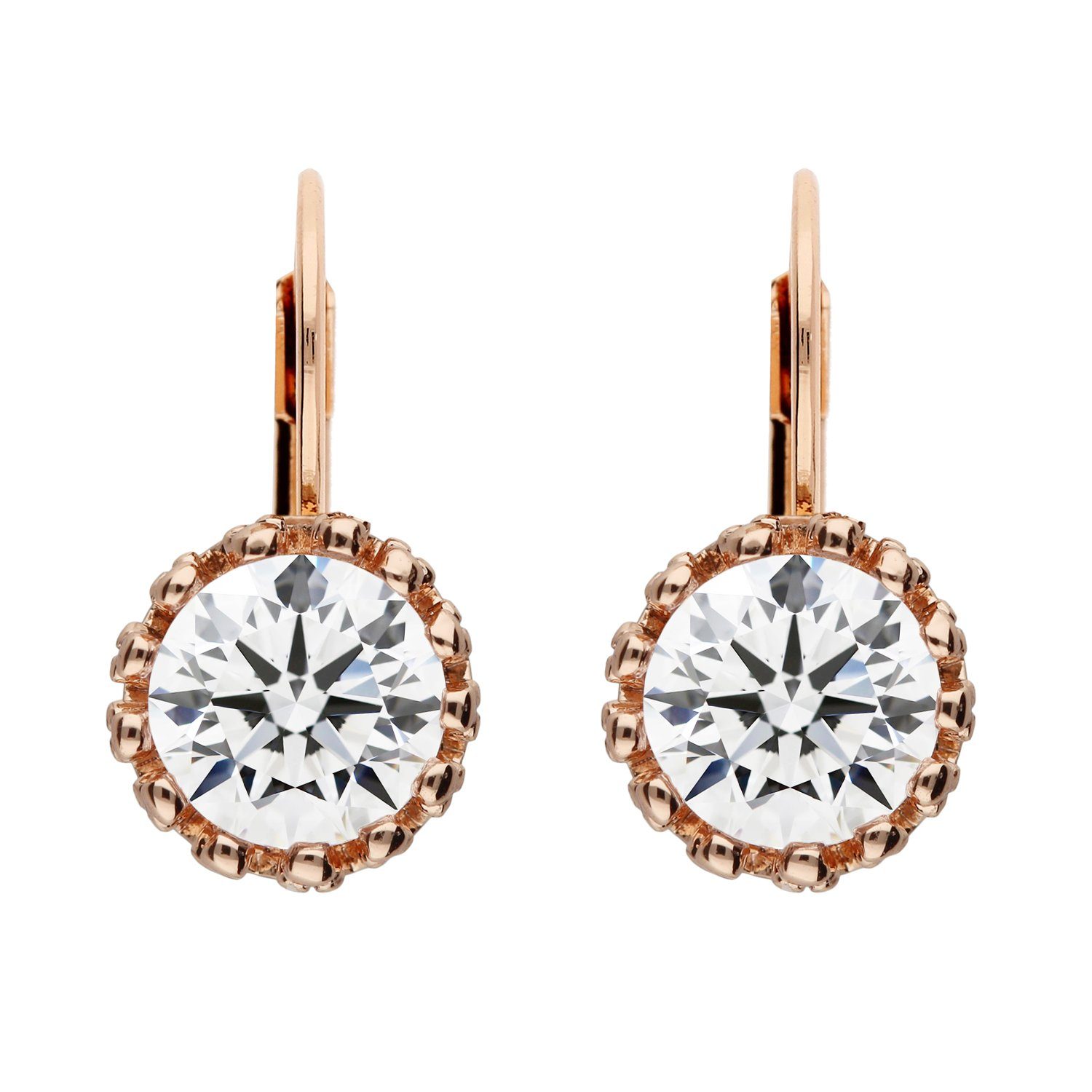 Paar Ohrhänger 18K Roségold vergoldet Creolen Brisur Ohrringe Krone Zirkonia Steine