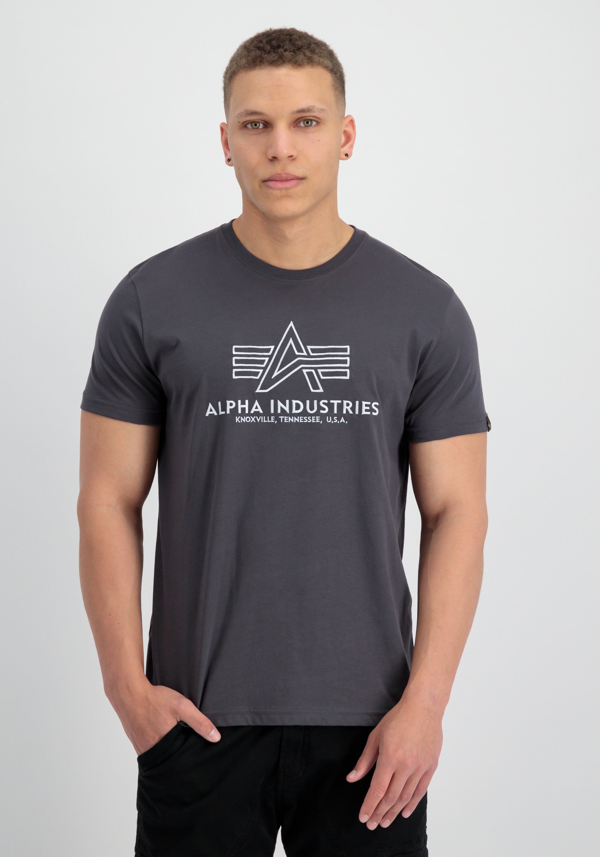 Alpha Industries T-Shirt Alpha Industries Men - T-Shirts Basic T Embroidery vintage grey