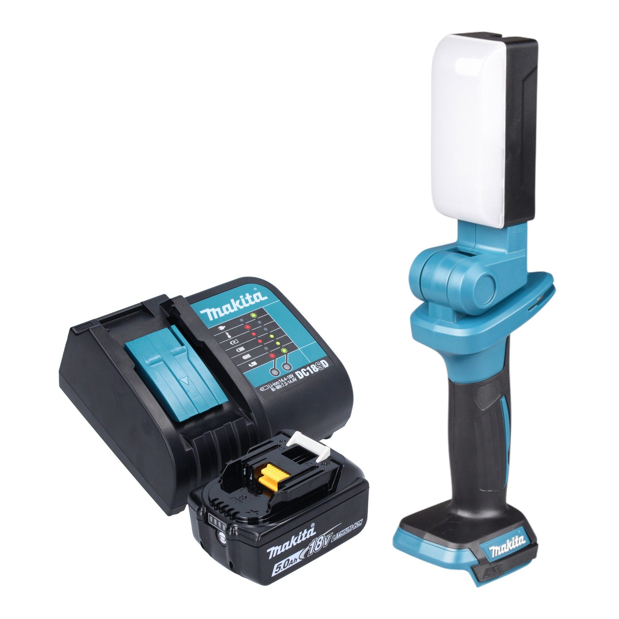 Makita Baustrahler DML 816 ST1X 18 V 500 lm LED + 1x Akku 5,0 Ah + Ladegerät