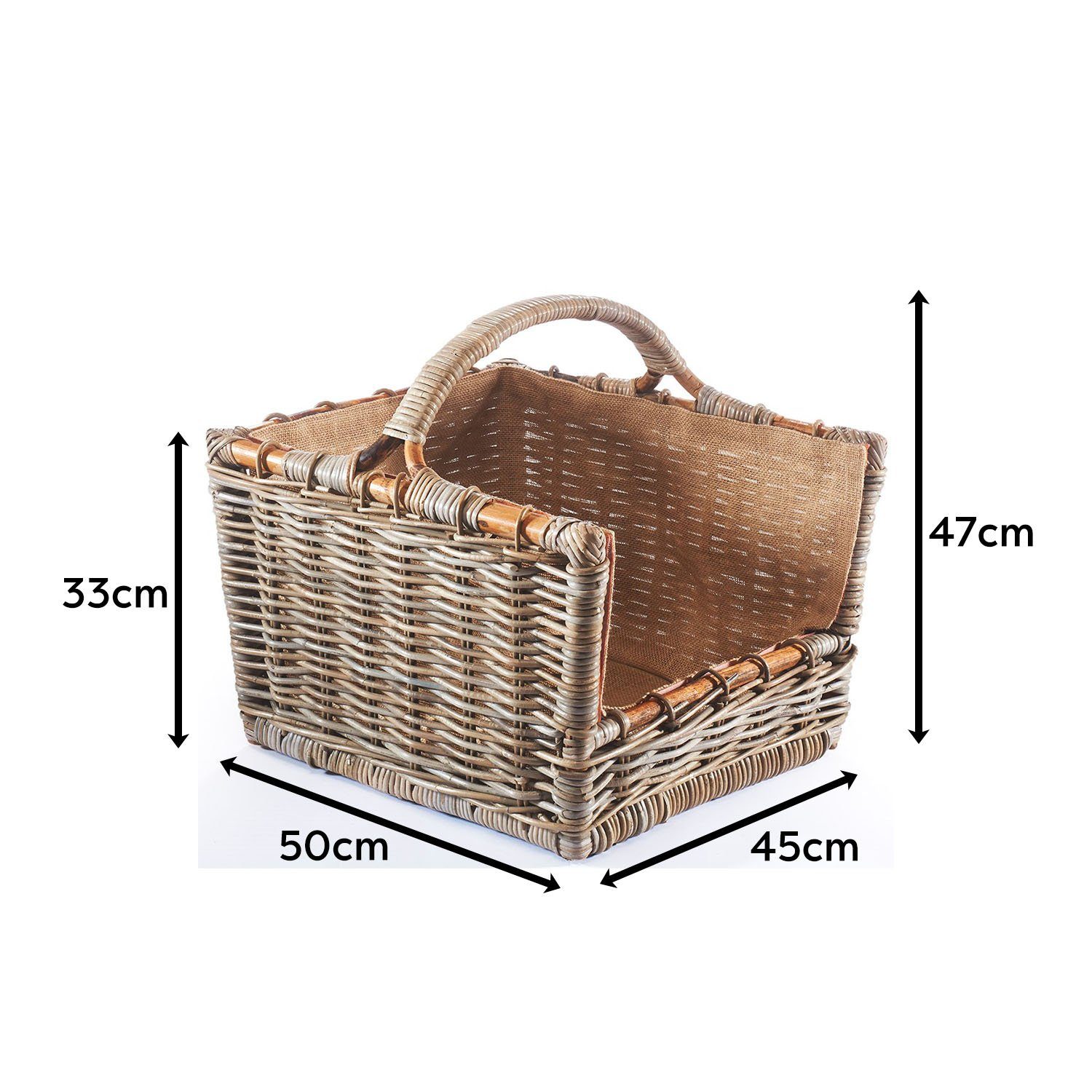 Kobolo Kaminholzkorb Holztrage Rattan grau mit abnehmbarem Leinenstoff günstig online kaufen