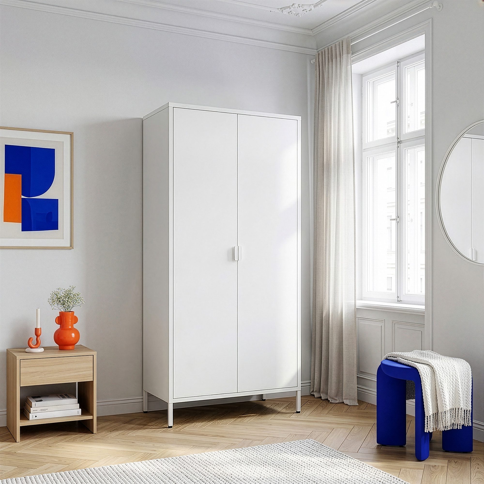 en.casa Kleiderschrank »Esteli« 170 x 80 x 45 cm mit 2 Türen Stahl Weiß