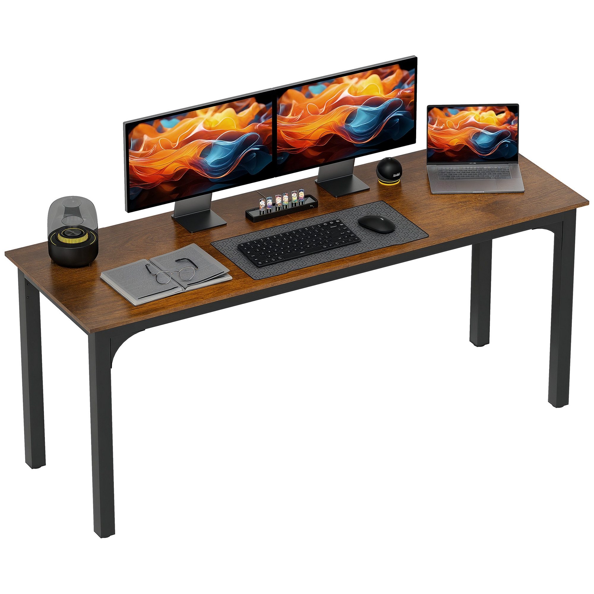 HOMCOM Schreibtisch mit Industrie-Design, Stahlgestell (Computertisch, 1-St., Bürotisch), für Arbeitszimmer Home Office, 180 x 60 x 75 cm Rustikal Braun