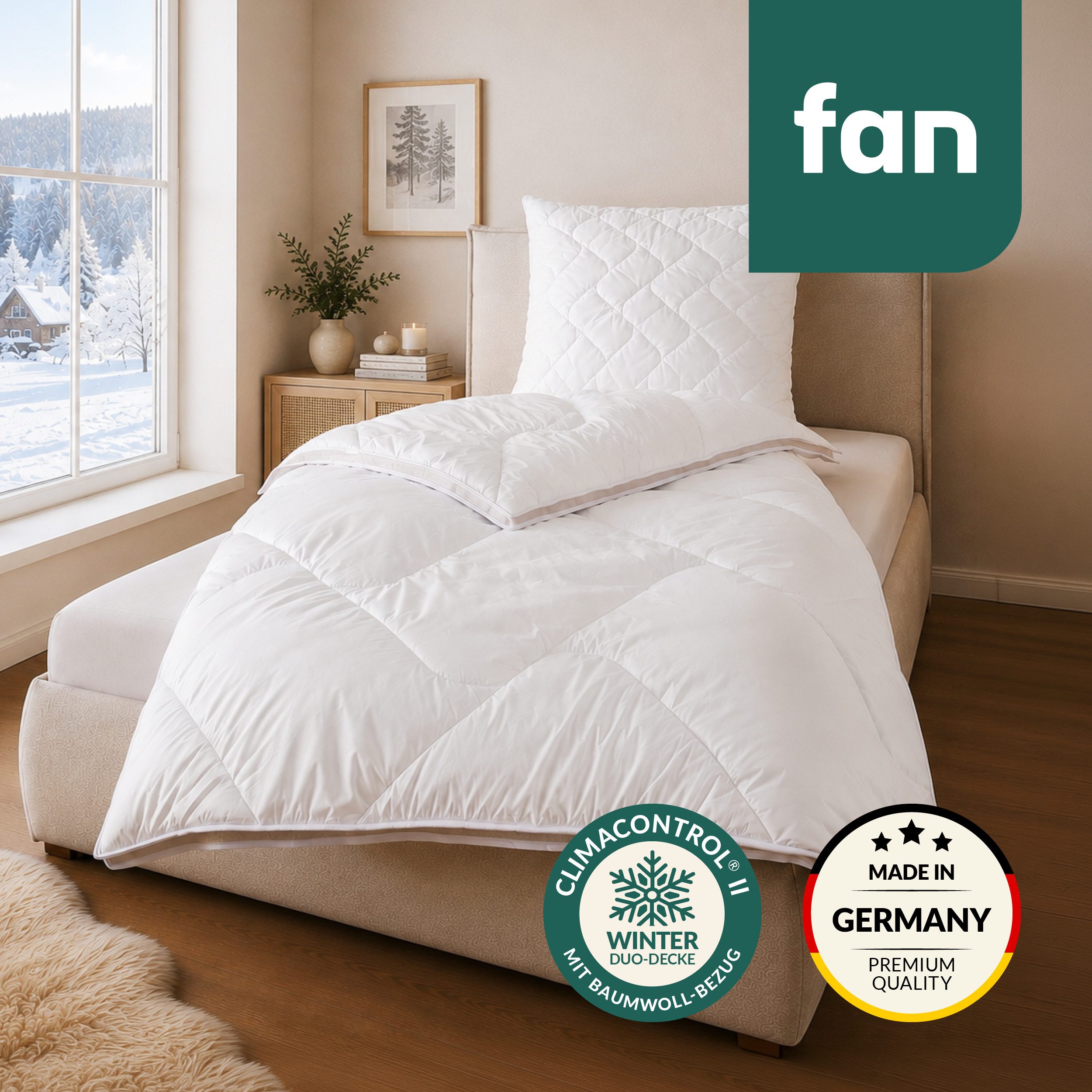 fan Microfaserbettdecke Climacontrol® II, Bettdecken für den Winter, Made in Germany, Füllung: 100% Polyester, Bezug: 100% Baumwolle, Bettdecke 135x200 cm, 155x220 cm und weiteren Größen, Decke