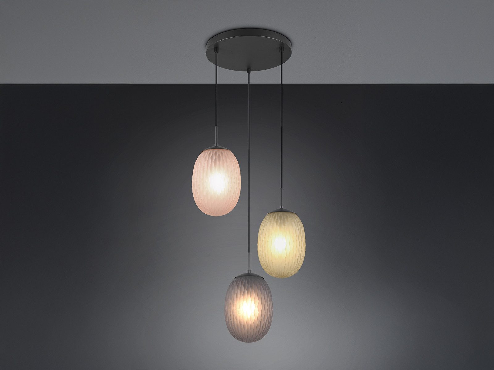TRIO Leuchten LED Pendelleuchte, Dimmfunktion, LED wechselbar, Warmweiß, Cluster mit 3x Glas-kugel für Esstisch & Treppenhaus hängend Ø 43cm
