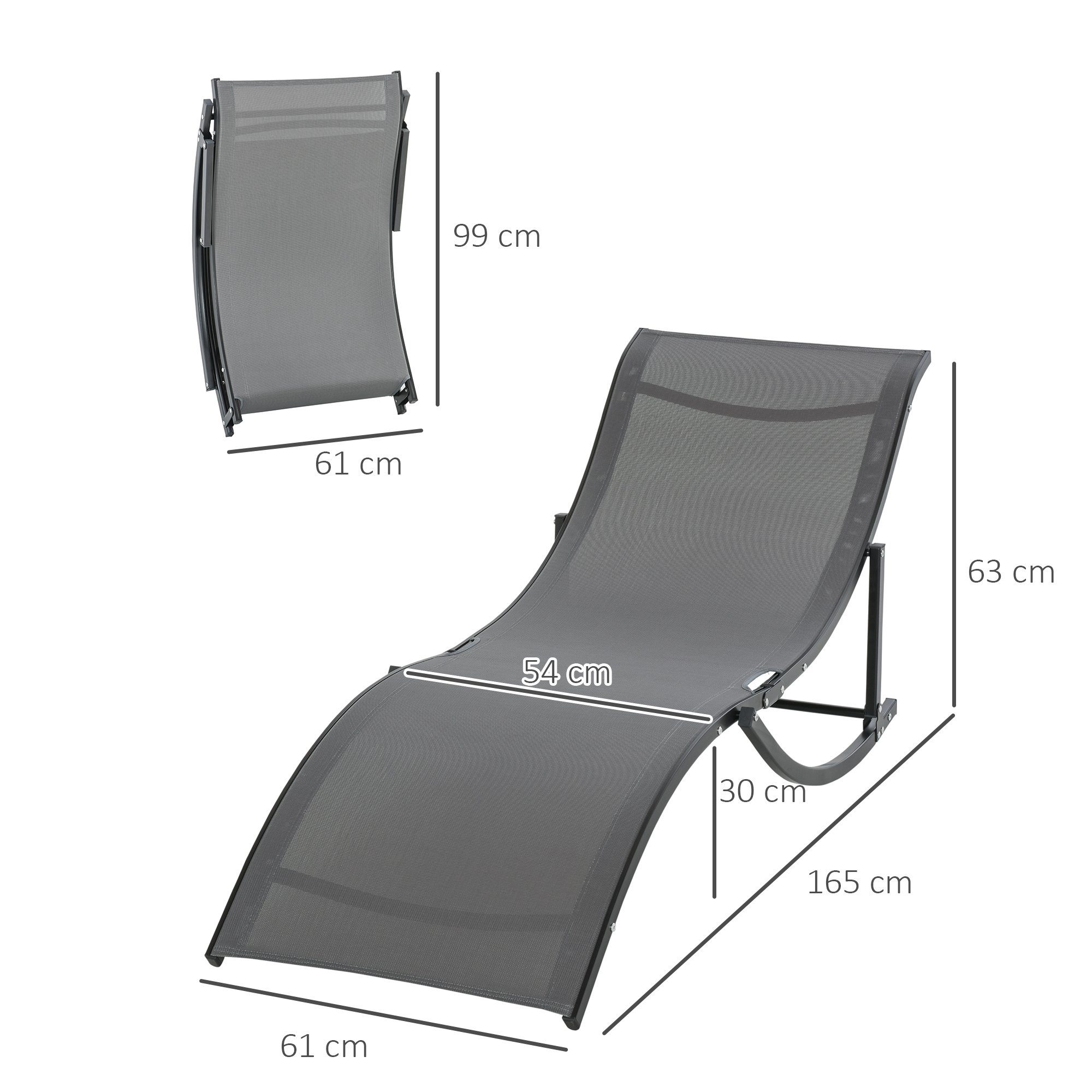 Outsunny Gartenliege ergonomisch Aluminium Texteline Dunkelgrau, Liegestuhl-Set, 2 St., 2er Set Gartenliegen, S-förmiges Design, faltbar, leicht, keine Montage erforderlich