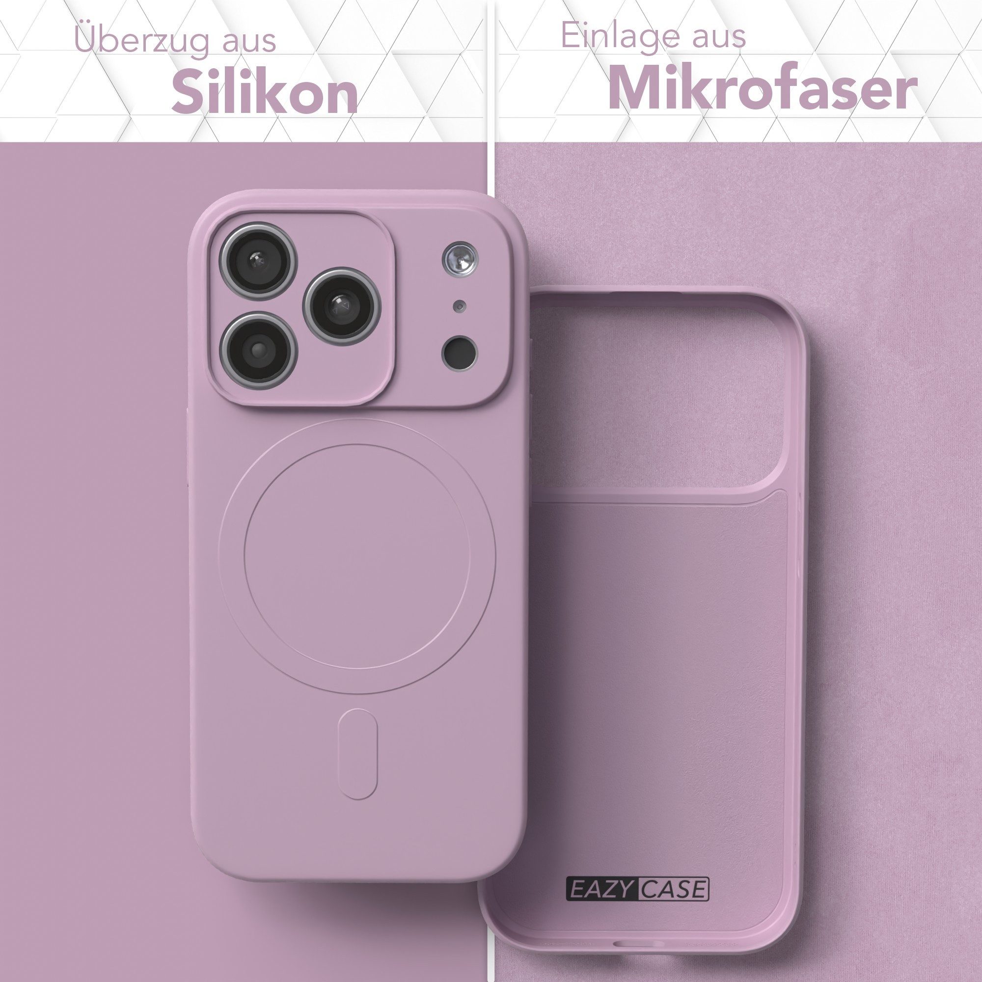 EAZY CASE Handyhülle für Apple iPhone 17 Pro Hülle Silikon 6,3 Zoll, MagSafe Slimcover Kameraschutz Qi-Charging Softcover weich Flieder
