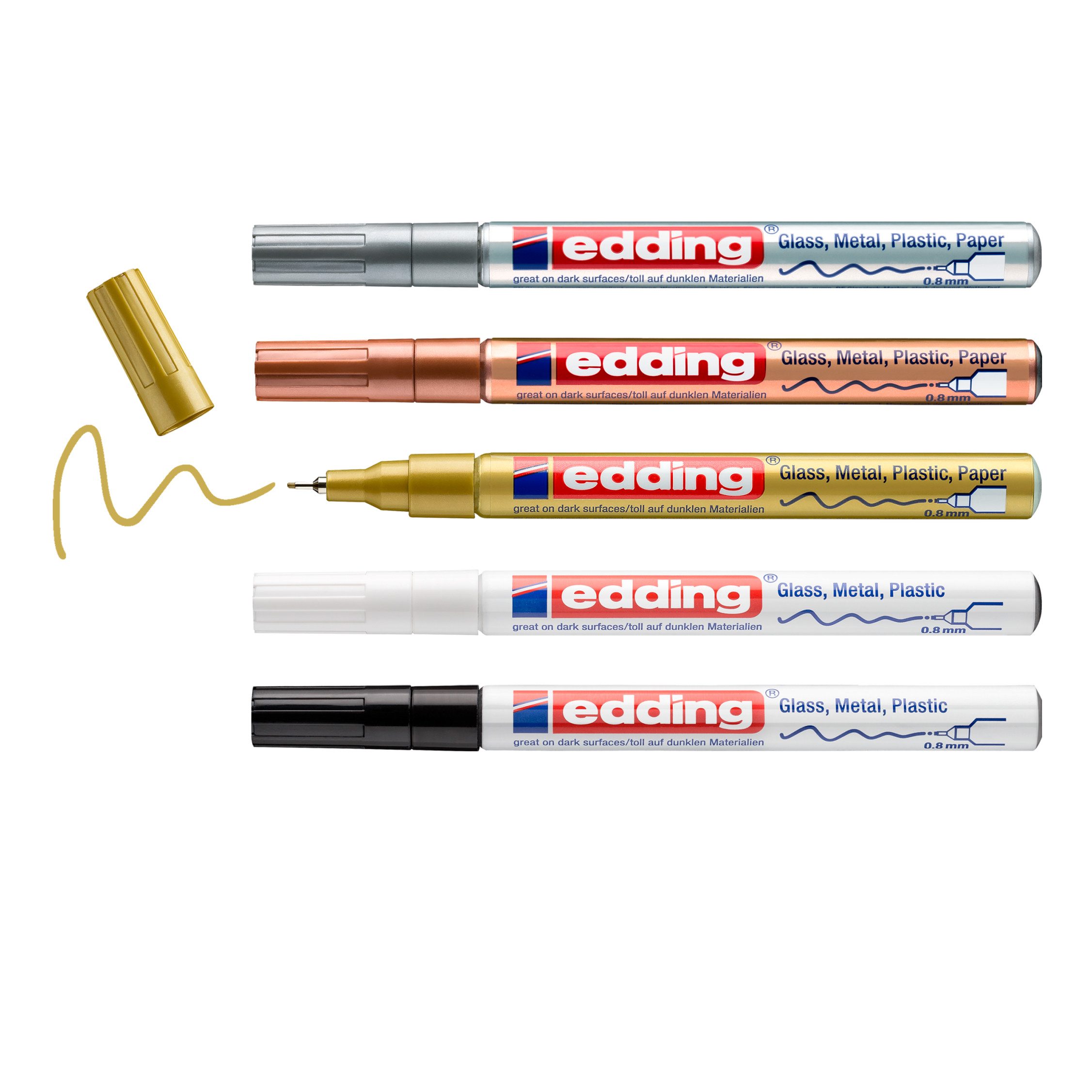 edding Lackmarker 780 Glanzlack-Marker Metallic Basic, 5 Stück