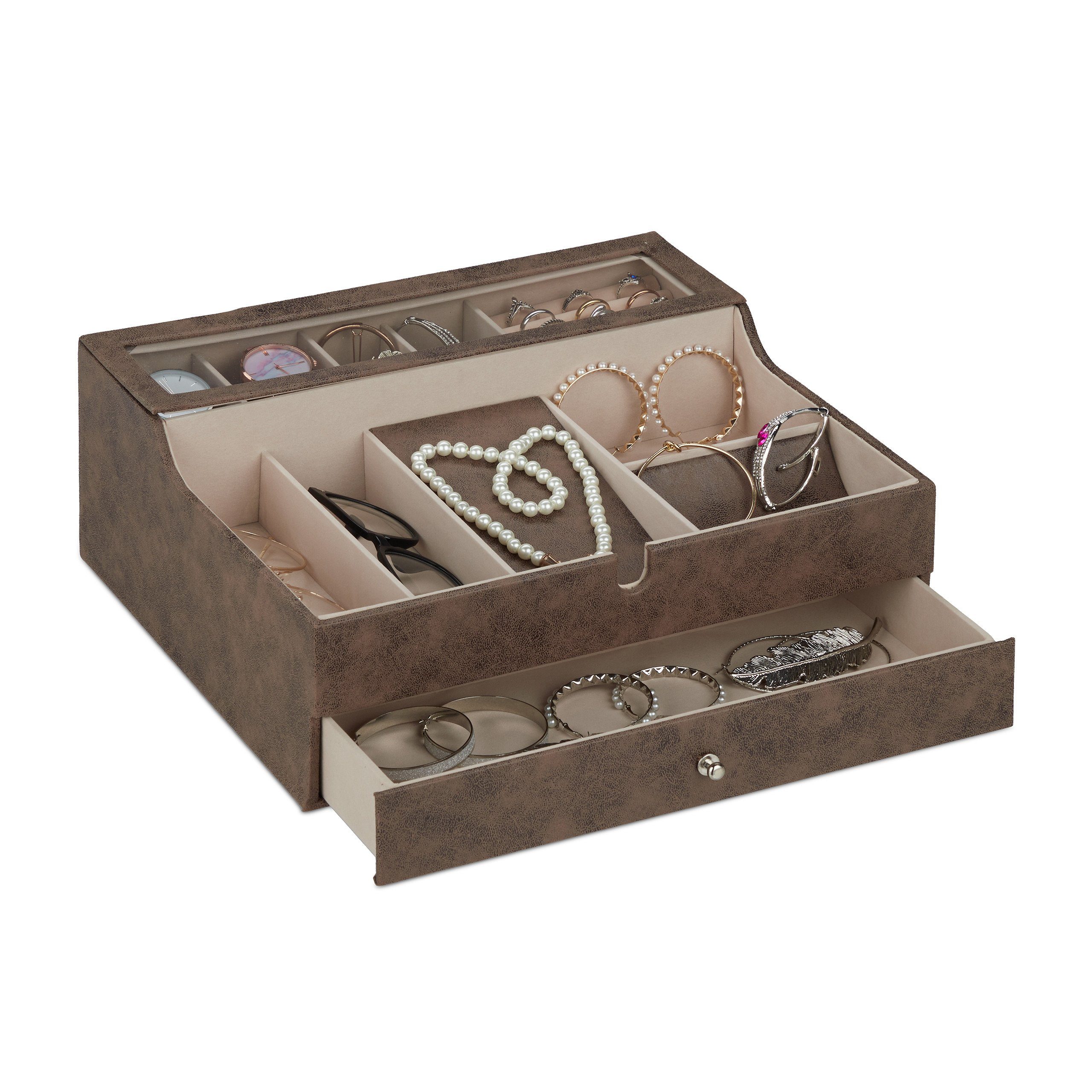 relaxdays Schmuckkasten Schmuckkästchen in Lederoptik, Braun günstig online kaufen