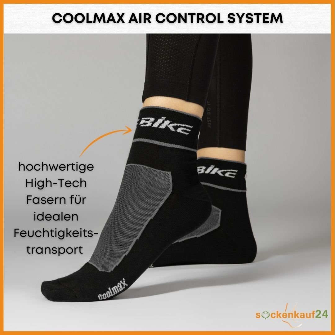 Fahrrad-Socken Coolmax 50302P sockenkauf24 Herren (3xSchwarz, 3-Paar, Socken WP Funktionssocken Radsport Quarter 43-46) & für Atmungsaktive Damen