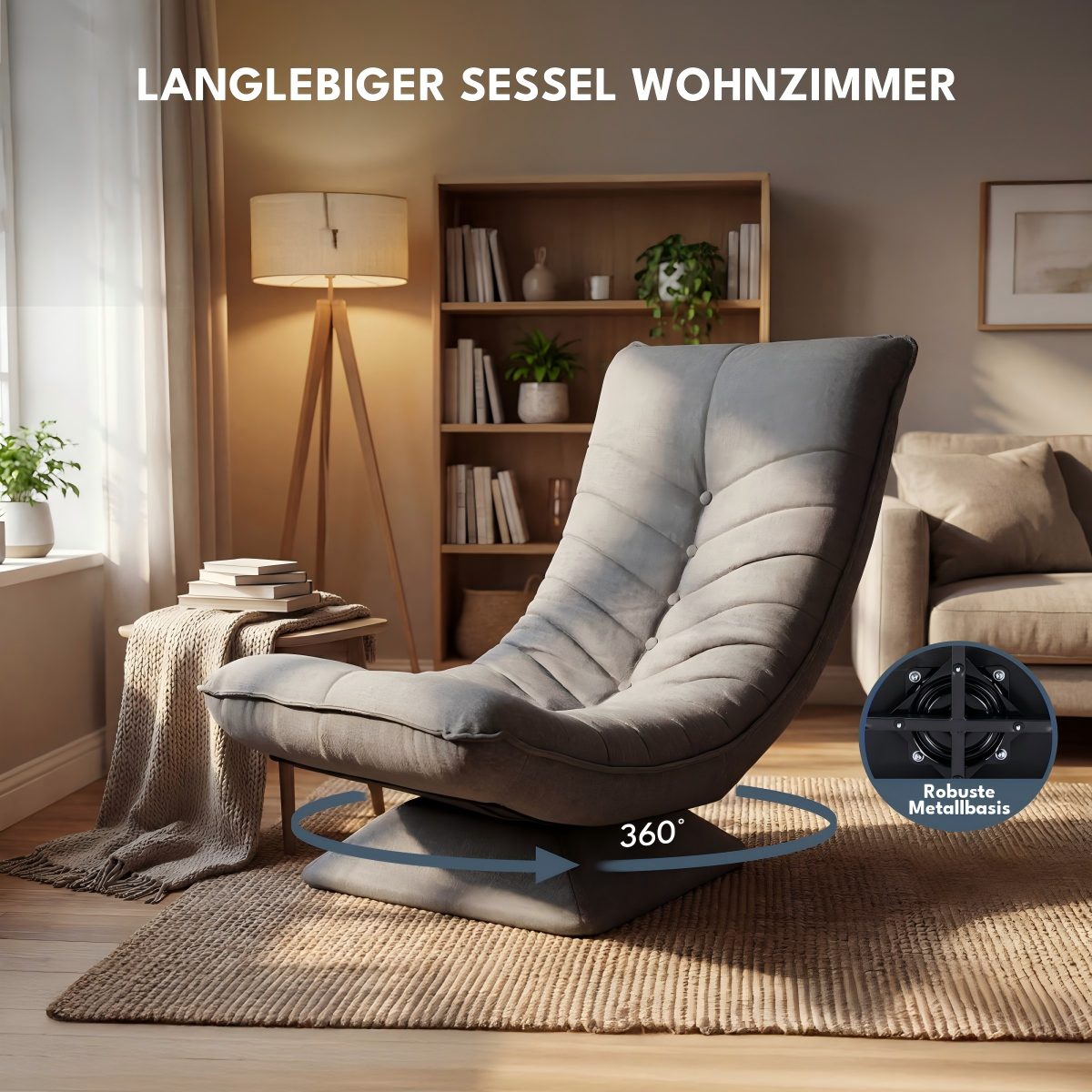 HappyHome Relaxsessel Verstellbarer Bodenstuhl, drehbar, klappbar, 150kg, Bodensessel – Bild 3 von 5