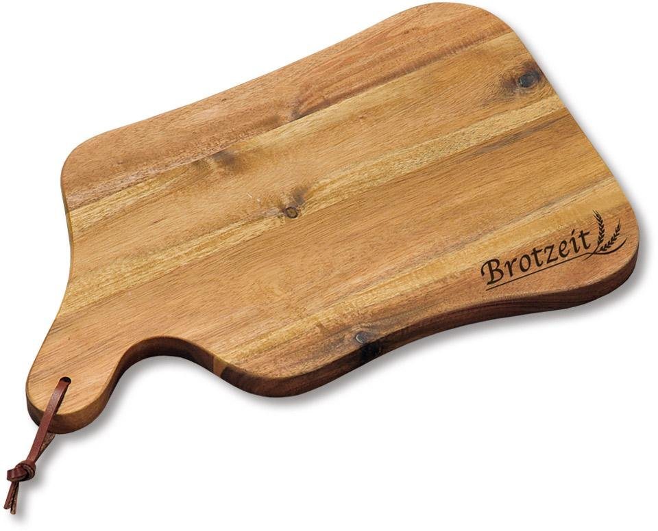 KESPER for kitchen & home Schneidebrett Brotzeit, Holz, Gr. 35 x 22 cm, das  Produkt besteht aus FSC-zertifiziertem Akazienholz mit Einbrand