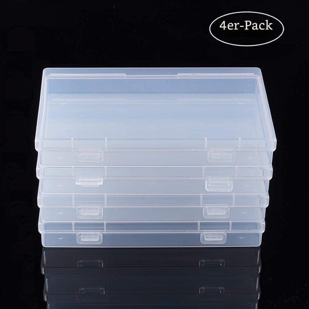 Benecreat Aufbewahrungsdose 4er Set transparente Aufbewahrungsboxen 17 x 10,5 x 2,5 cm (4-teiliges Aufbewahrungsboxen-Set mit Klappdeckel, 4 St., 4 transparente – Bild 2 von 5