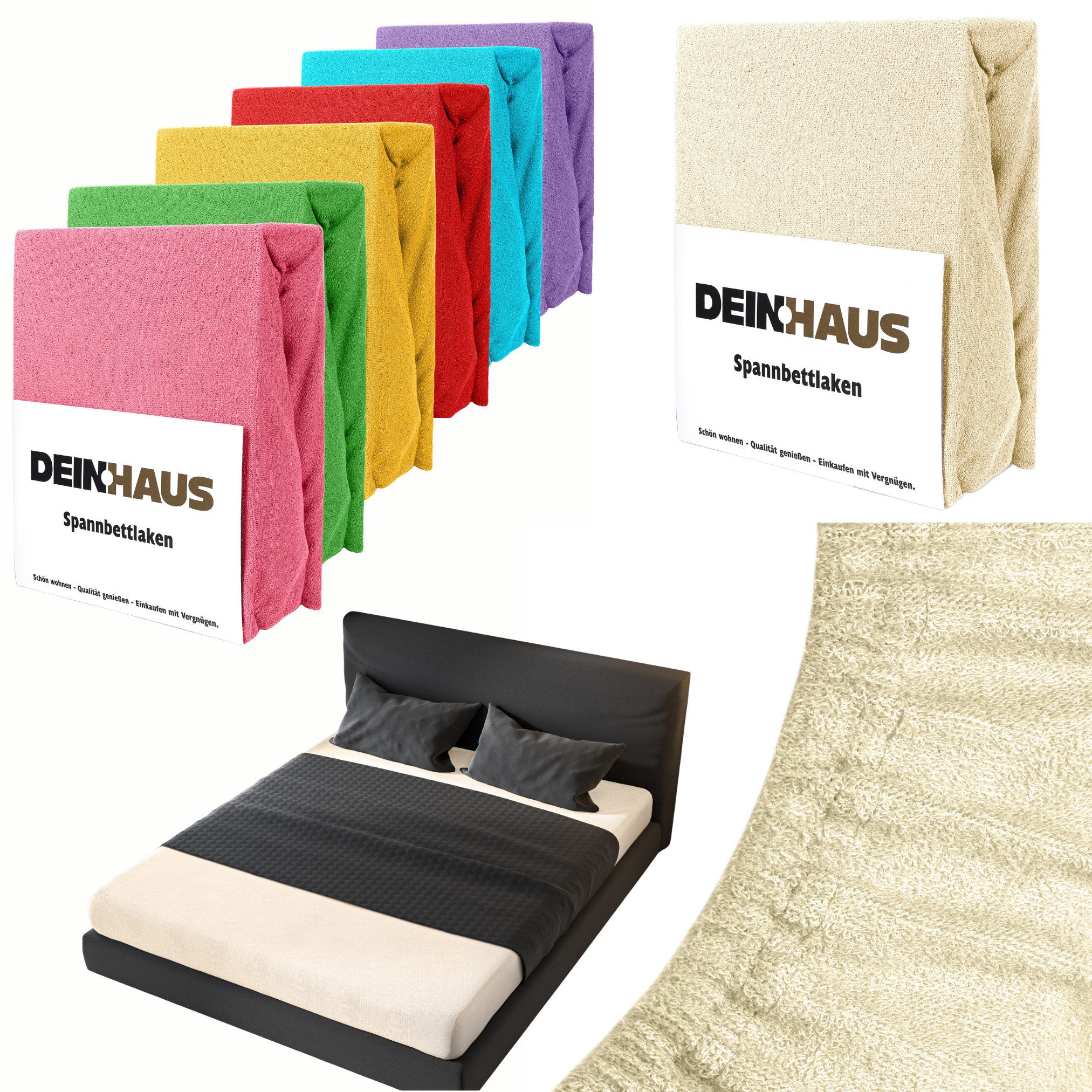 DH DEIN . HAUS Spannbettlaken Frottee SOFT, Baumwolle, Gummizug: rundum, (1 Stück), weich saugfähig atmungsaktiv Rundumgummi formstabil bis 20 cm
