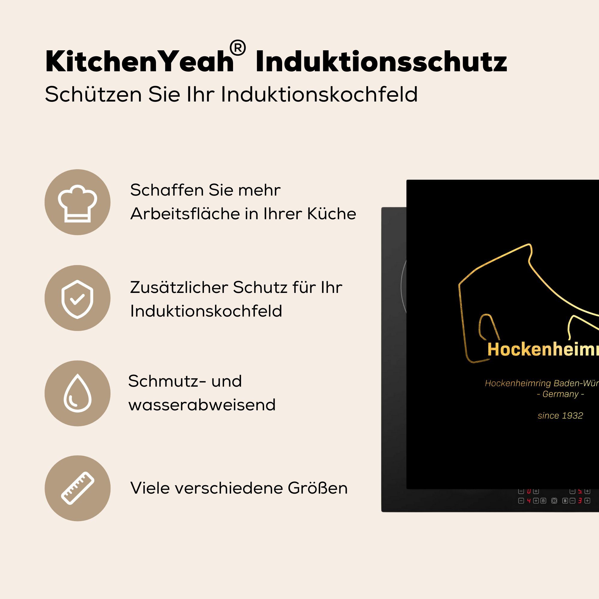 Vinyl, - 1 - Ceranfeldabdeckung, für tlg), Arbeitsplatte (1 küche MuchoWow Deutschland cm, Herdblende-/Abdeckplatte Rennstrecke, 78x78 Formel