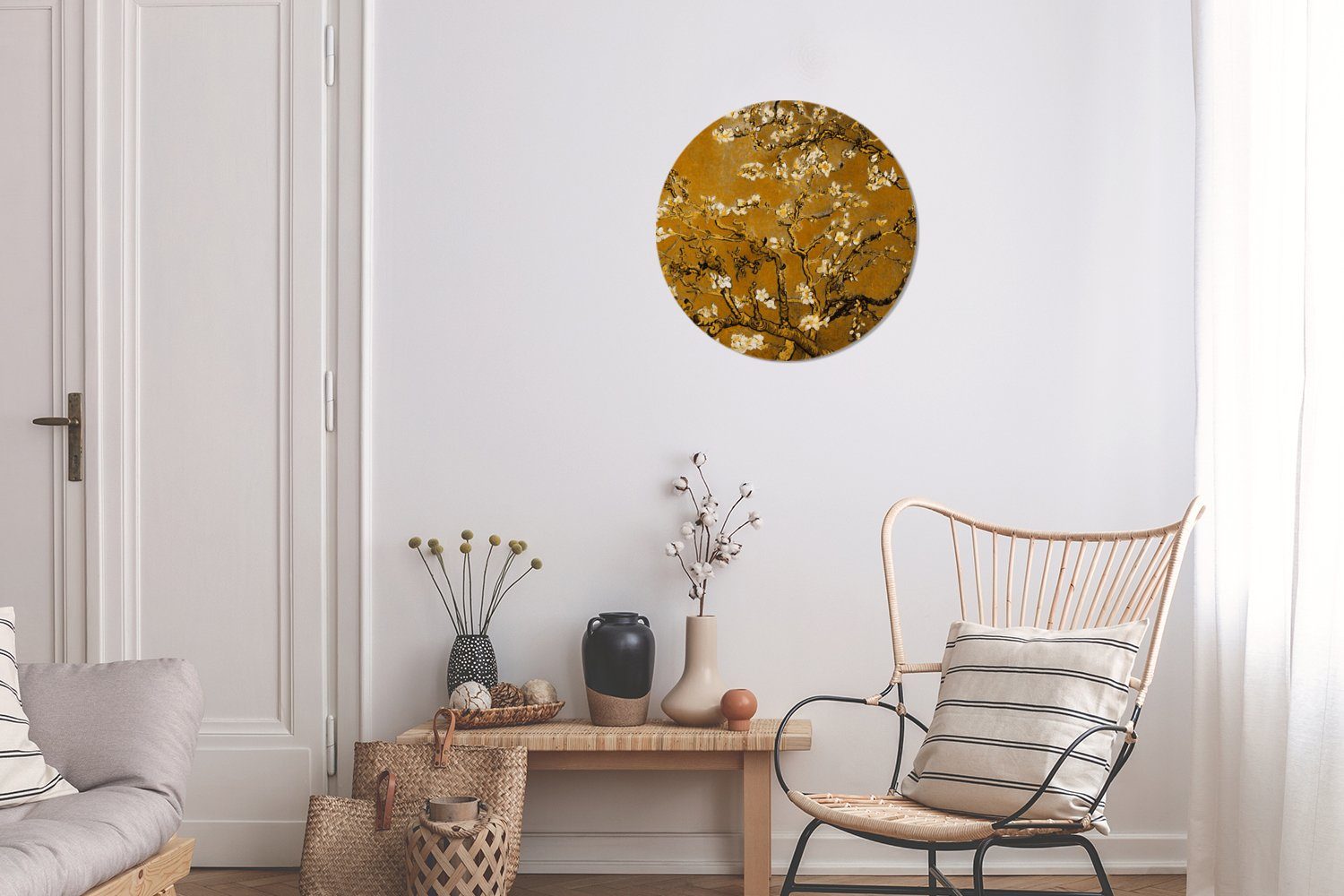 MuchoWow Wandsticker Mandelblüte - für Wohnzimmer Kinderzimmer, - Gogh St), - Kunst Tapetenaufkleber, Gold Rund, Van Tapetenkreis (1