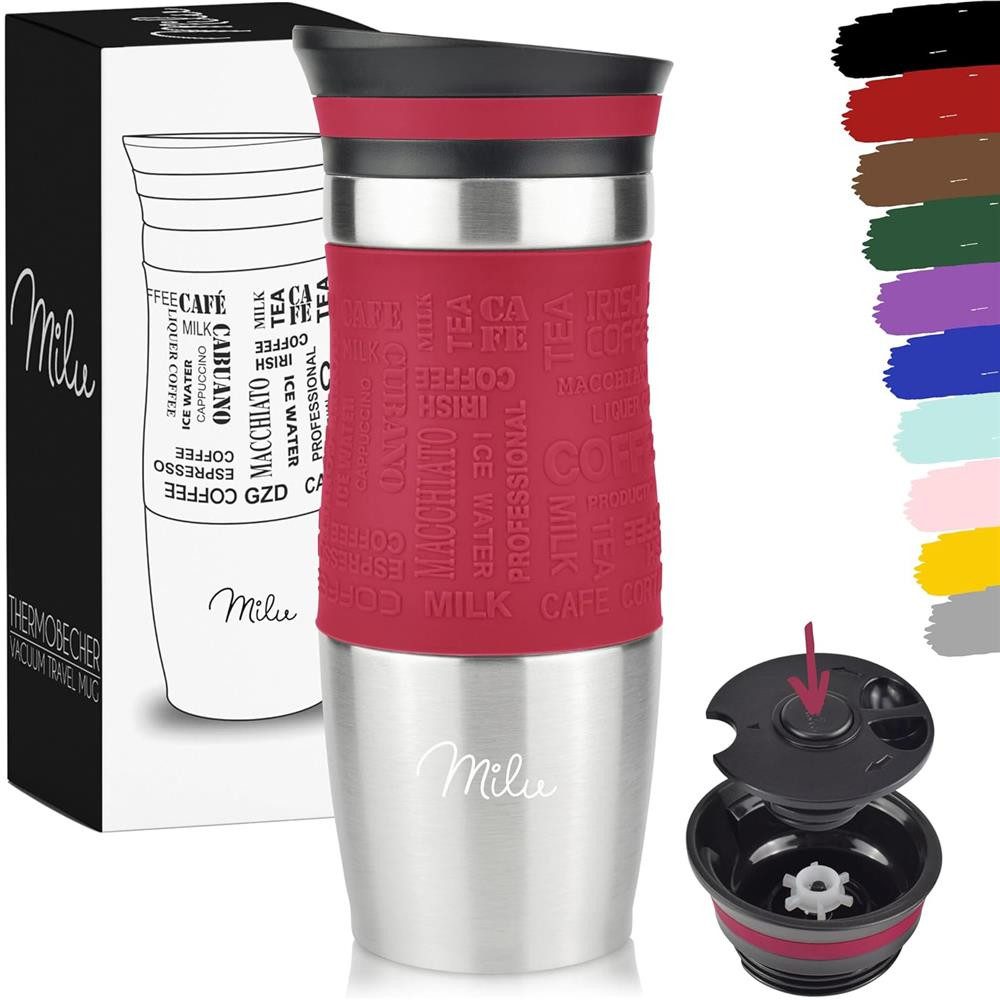 Milu Thermobecher Thermobecher Kaffee To Go Edelstahl 370 ml, auslaufsicher, isoliert