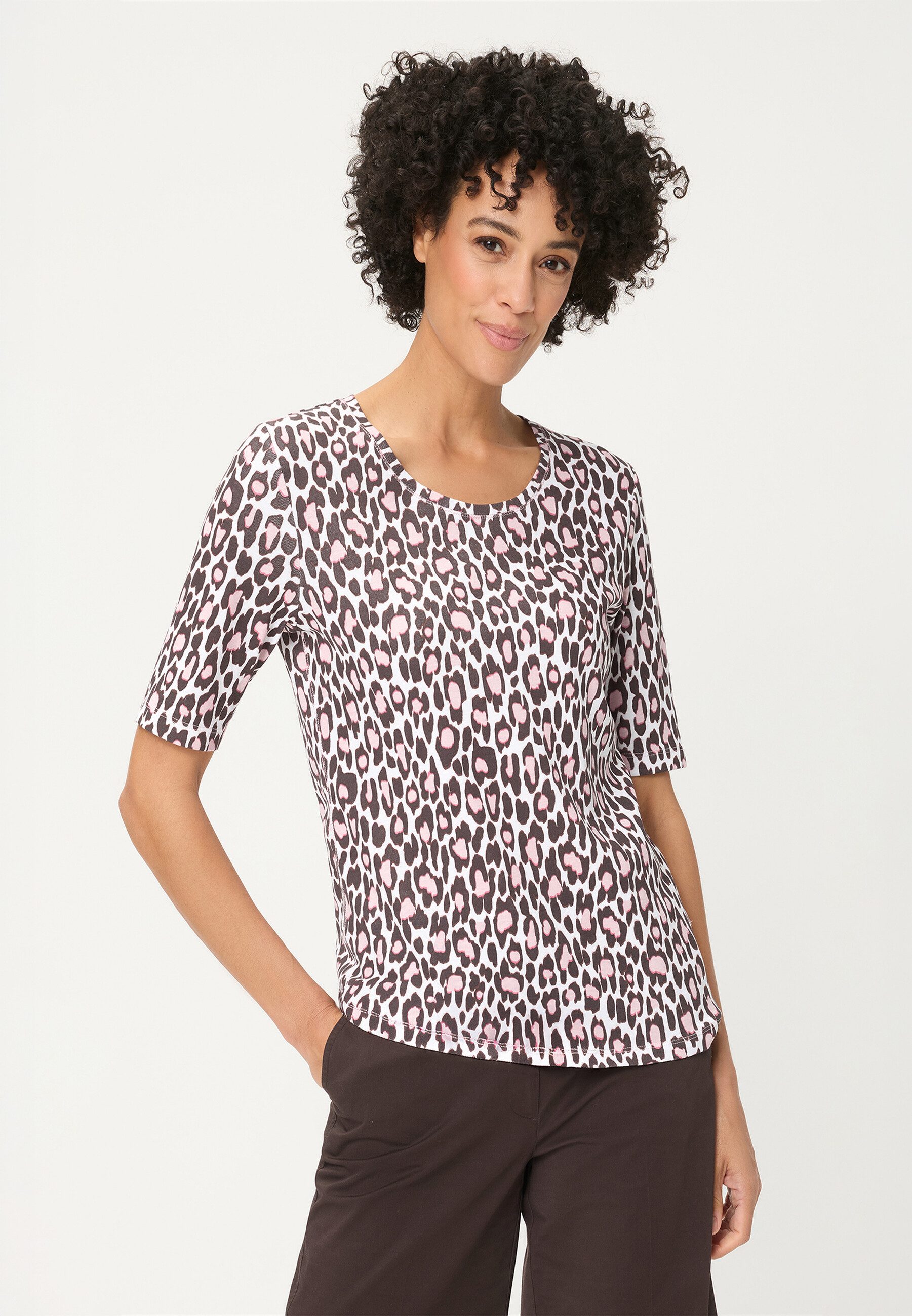 Olsen T-Shirt Shirt mit Allover-Dessin und Rundhalsausschnitt