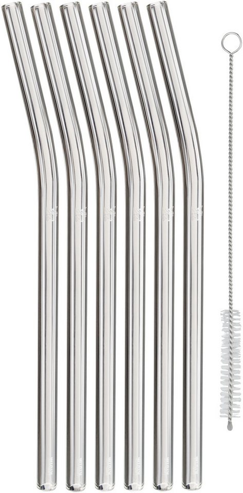 WMF Trinkhalme WMF, (Set, 7-tlg), 6-teiliges Set, 22 cm Länge, inkl. Reinigungsbürste, Borosilikatglas