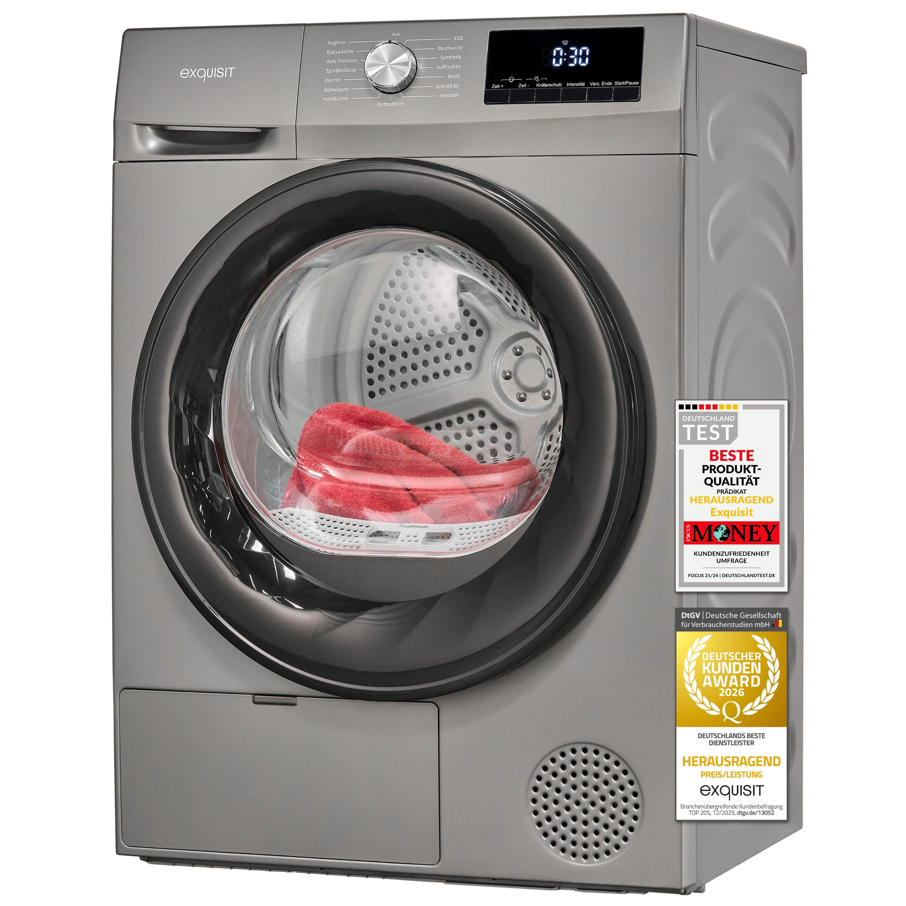 exquisit Wärmepumpentrockner TWP5703-010E, 7 kg, Energieklasse E, Geräuschklasse C, 64 dB