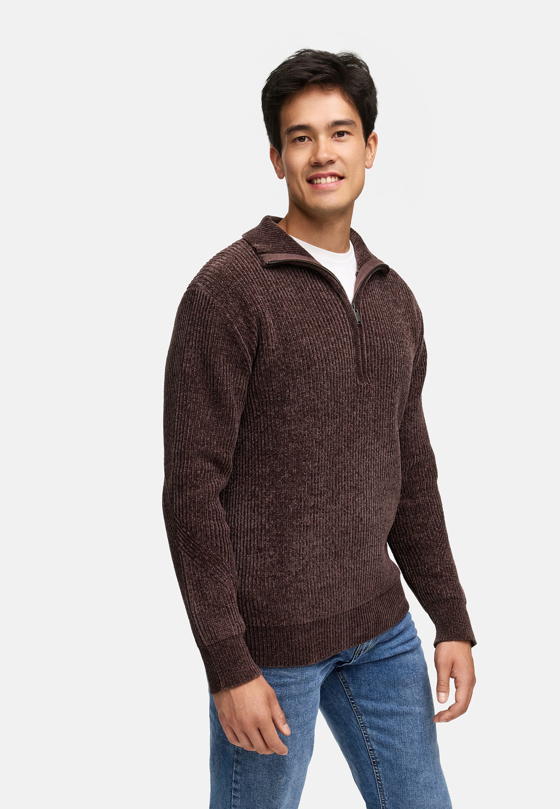 Indicode Strickpullover Herren INHunch Half Pullover Herrenpullover Strickpullover mit halbem Reißverschluss und Stehkragen