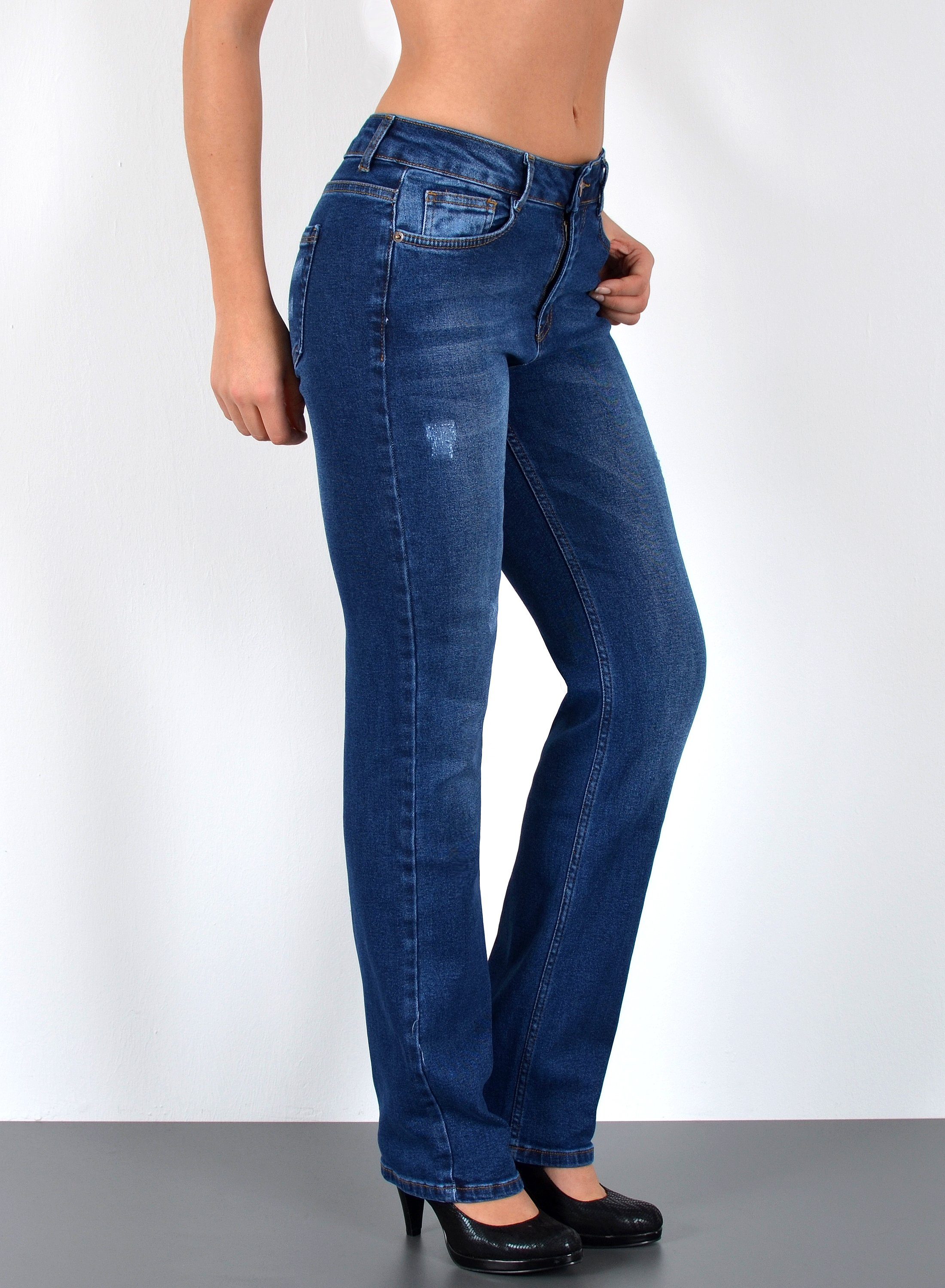 ESRA Straight-Jeans Damen Jeans Geradeschnitt Stretch Jeans Damen Regular Fit G4 Sale High Waist Jeans Damen Straight Hose Regular Jeans bis Große Größe – Bild 3 von 5