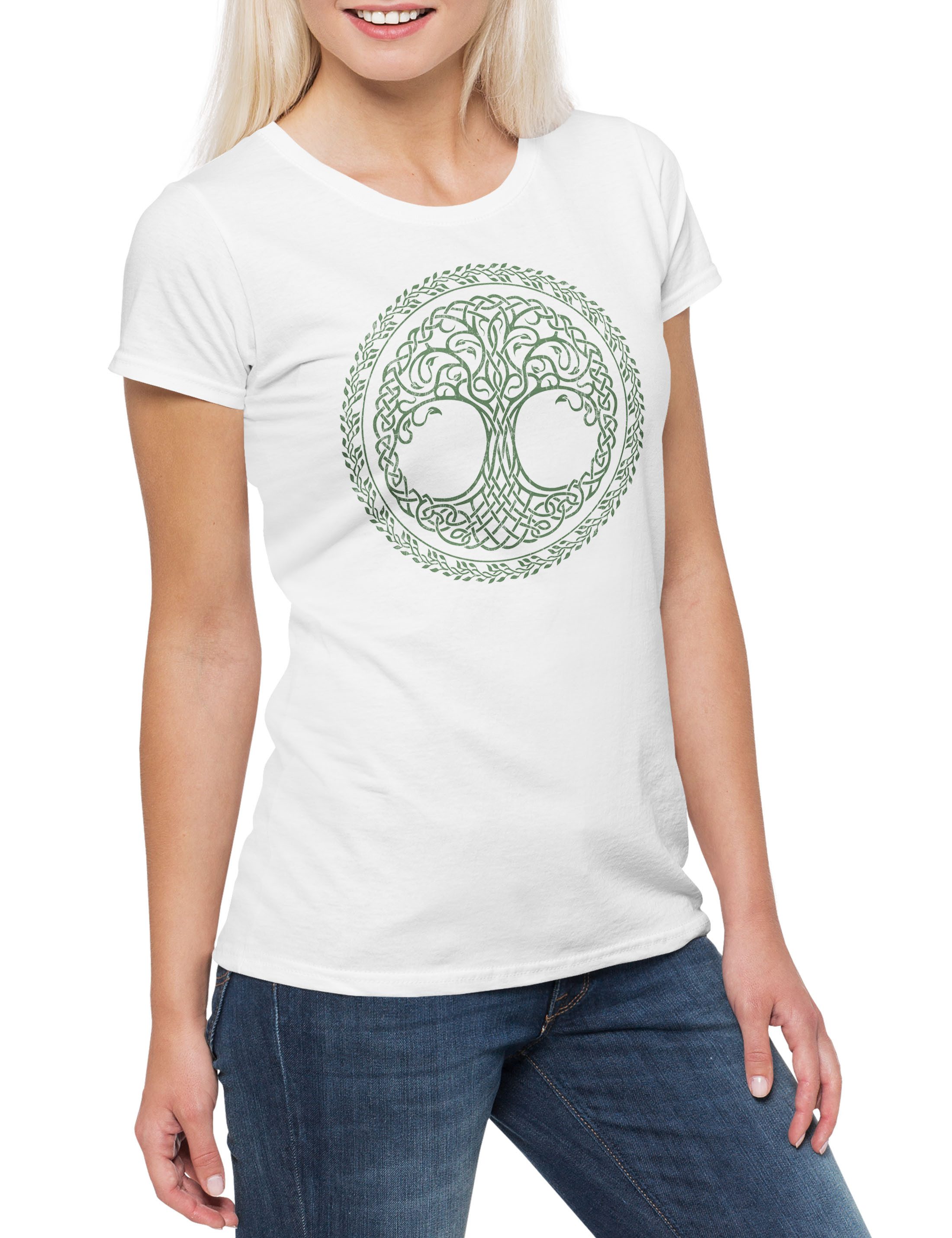 Urban Backwoods Print-Shirt Yggdrasil Circle Damen T-Shirt Tree Of Life Baum Des Lebens Weltenbaum (1-tlg) Wikinger Vikings Odhin Odín