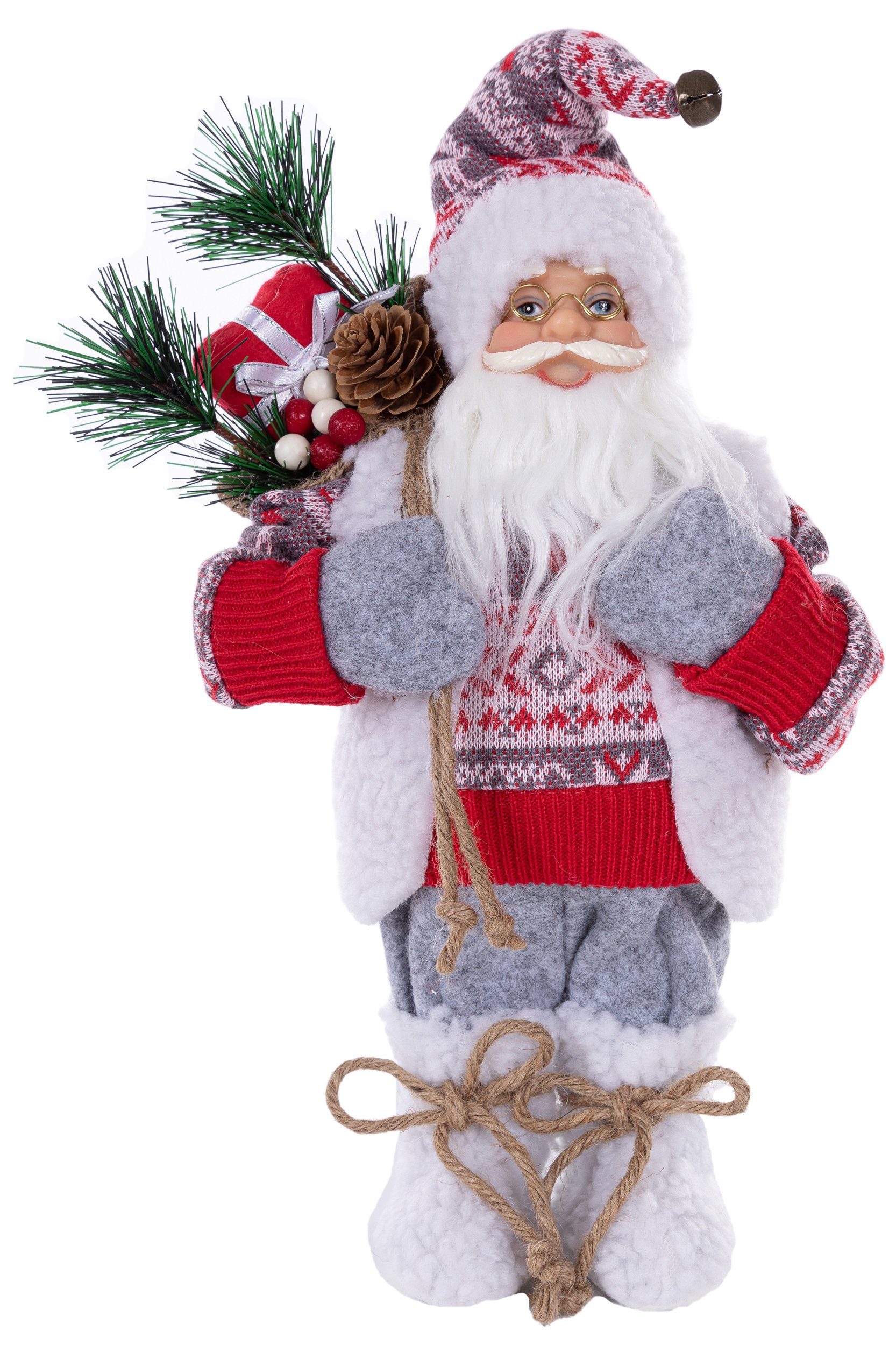 Wohnando Dekofigur Weihnachtsmann Claus, Weihnachtsdekoration Santa Rot-Grau, stehend