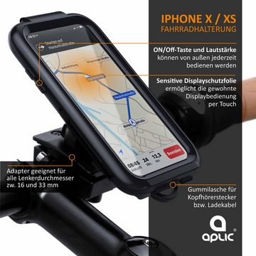 Aplic Handy-Halterung, (Fahrradhalterung mit Schutzhülle für Iphone X & XS Spritzwasserschutz)