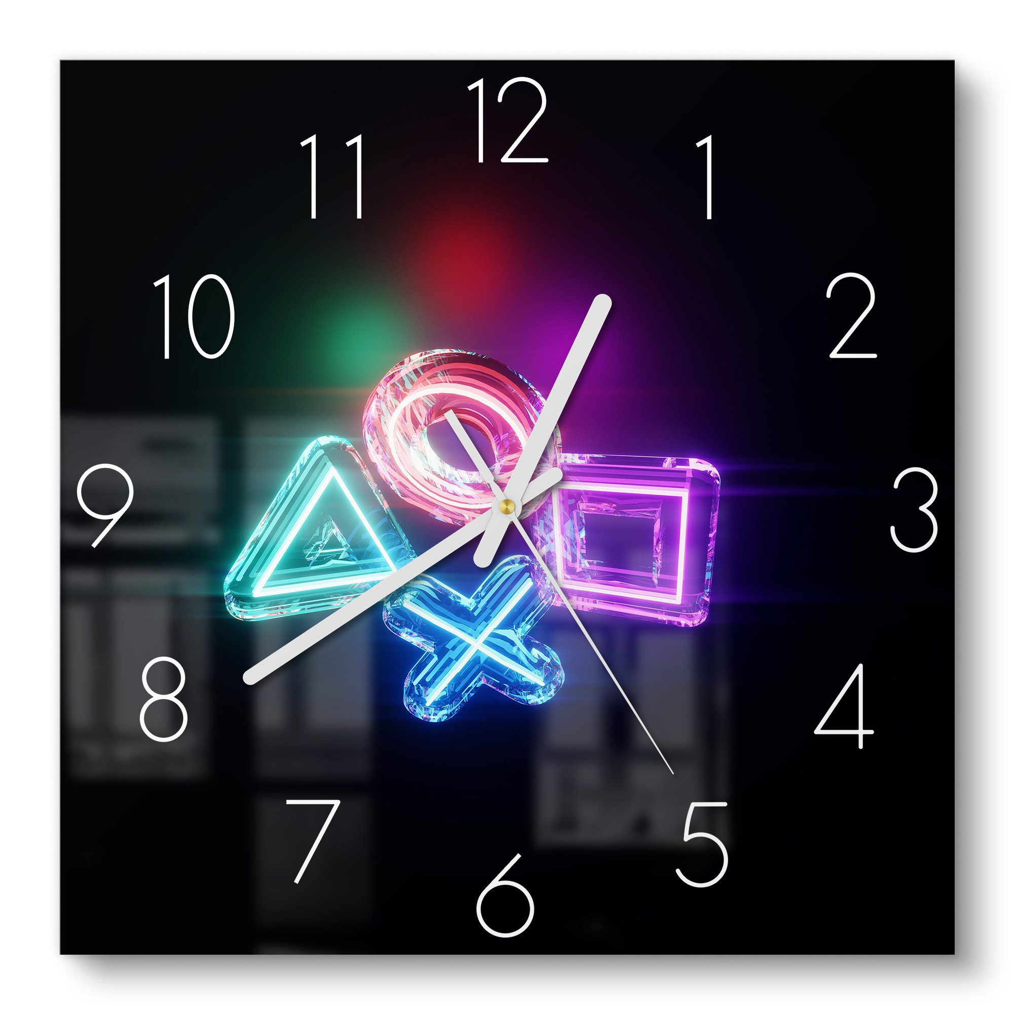 DEQORI Wanduhr 'Neon Gaming Symbole' (Glas Glasuhr modern Wand Uhr Design K günstig online kaufen