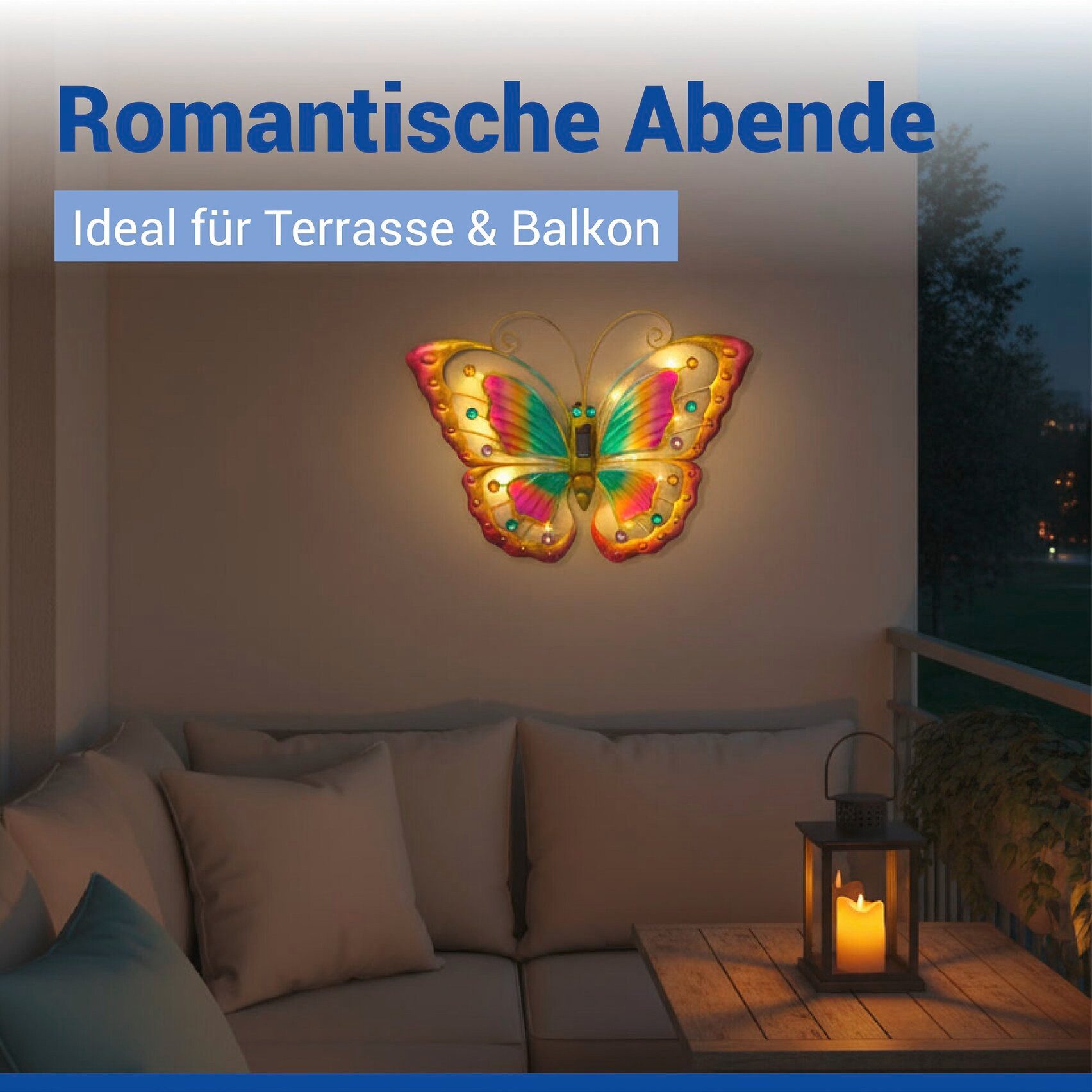 Maximex LED Gartenleuchte Modell Schmetterling, Ein-/Ausschalter, LED fest integriert, Warmweiß, solarbetriebene Gartendekoration, leuchtet bis zu 10 Stunden
