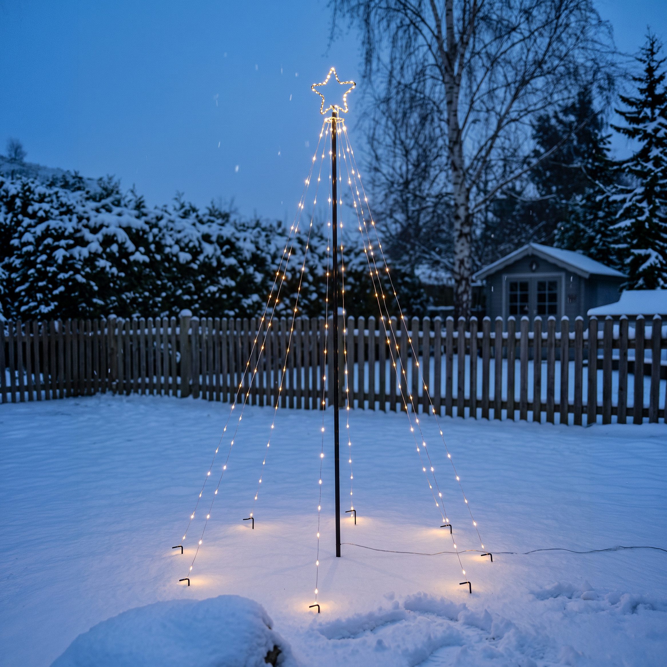 esotec LED Gartenleuchte Solar XXL Weihnachtsbaum 2,1x1,4m, Lichterketten + Metall-Mast 103400, automatisches Einschalten bei Dämmerung, LED fest integriert, warmweiß, winterfest