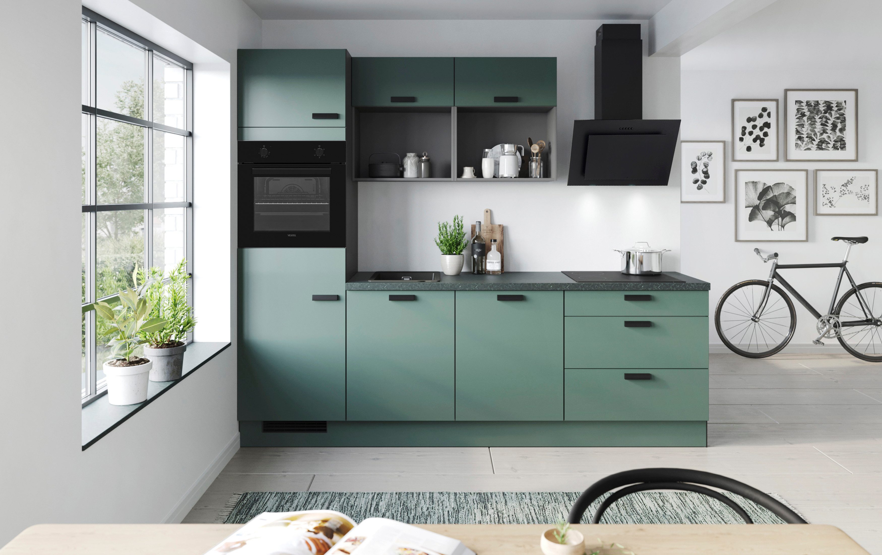 IMPULS KÜCHEN Küchenzeile "Breslau", Ausrichtung wählbar, Schubkästen mit Soft-Close, vormontiert, wahlweise mit E-Geräten, Breite 260cm