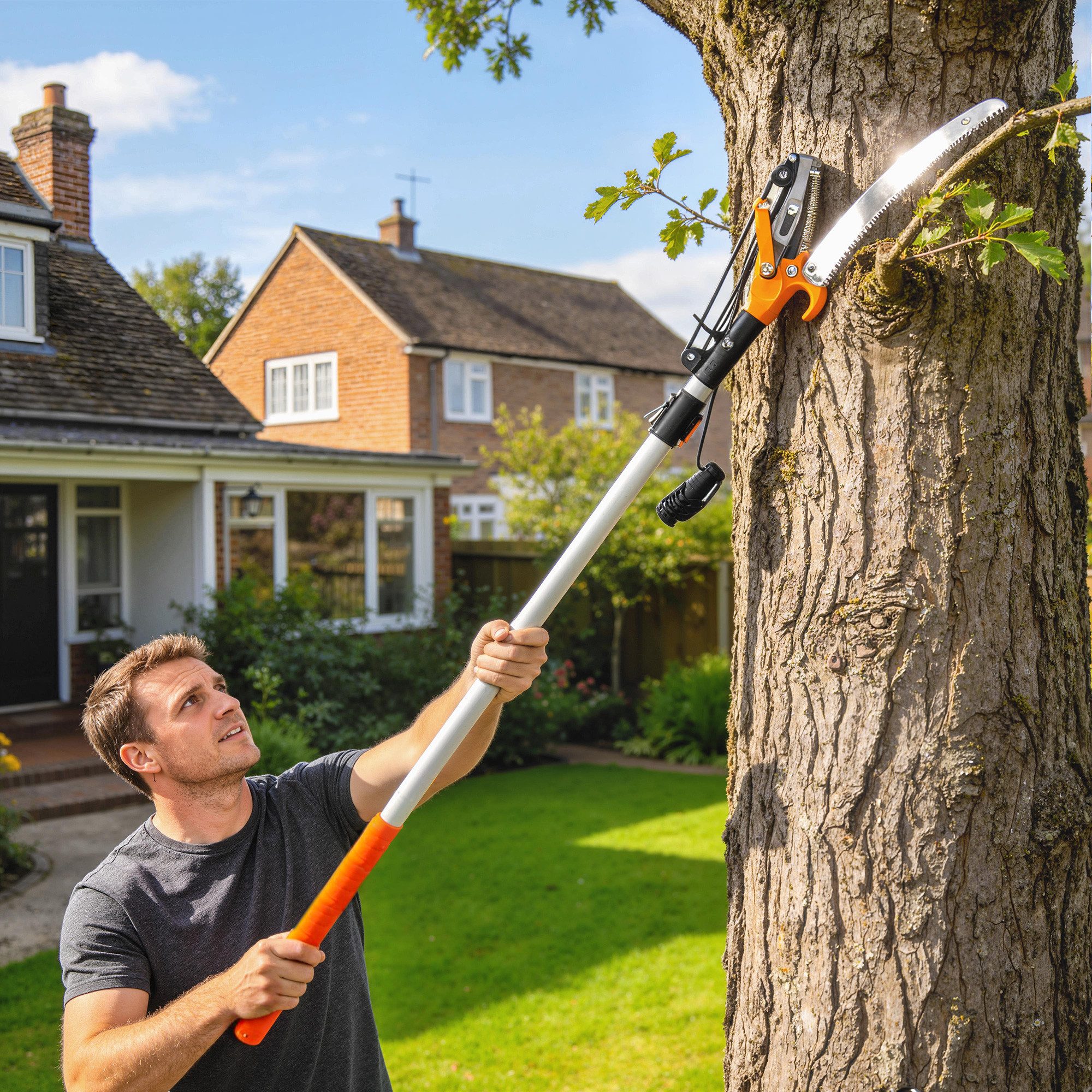 Outsunny Teleskop-Heckenschere 2-in-1 Astsäge mit Astschere, Teleskopstiel 135-199 cm, für hohe Äste, bis 1.99 m Arbeitshöhe, (2-in-1 Astsäge mit integrierter Astschere, 1 St., Teleskop Gartensäge mit Baumschere), für hohe Äste 135,172,199 x 20 x 3,3 cm Orange