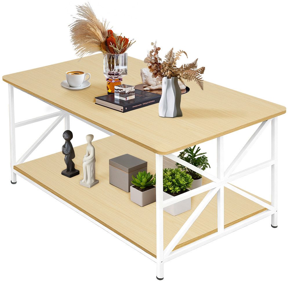 Couchtisch Wohnzimmertisch Holz mit offenes Fach, Sofatisch Rechteckig