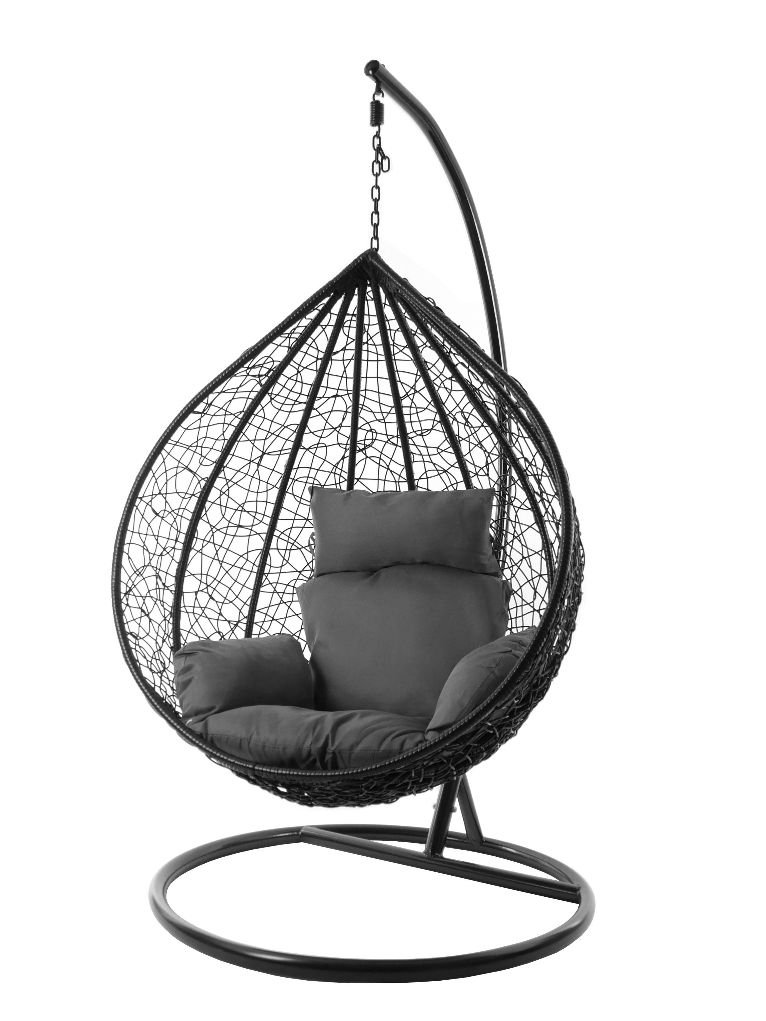 KIDEO Hängesessel dunkelgrau (8999 Chair, und inklusive, verschiedene shadow) XXL Gestell Kissen Nest-Kissen, Farben Hängesessel schwarz, edel, MANACOR Swing
