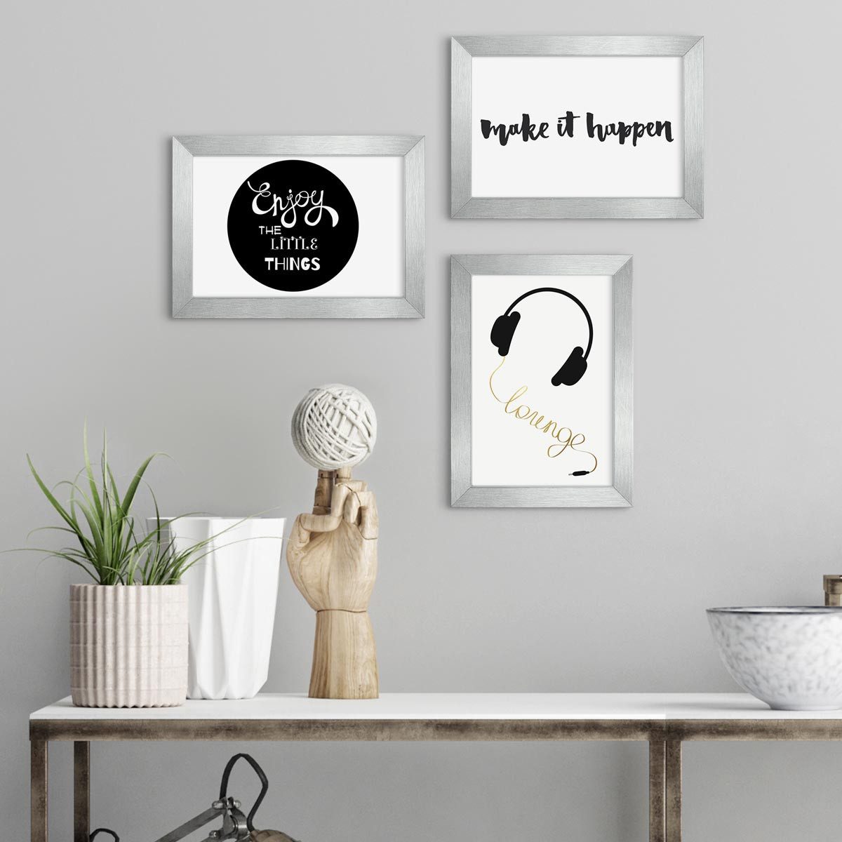 PHOTOLINI Bilderrahmen 3er Set modern mit bruchsicherem Acrylglas, Holz MDF, Fotos & Poster, für 3 Bilder (3er Set), Posterrahmen 10x15 cm zum Aufhängen & Aufstellen