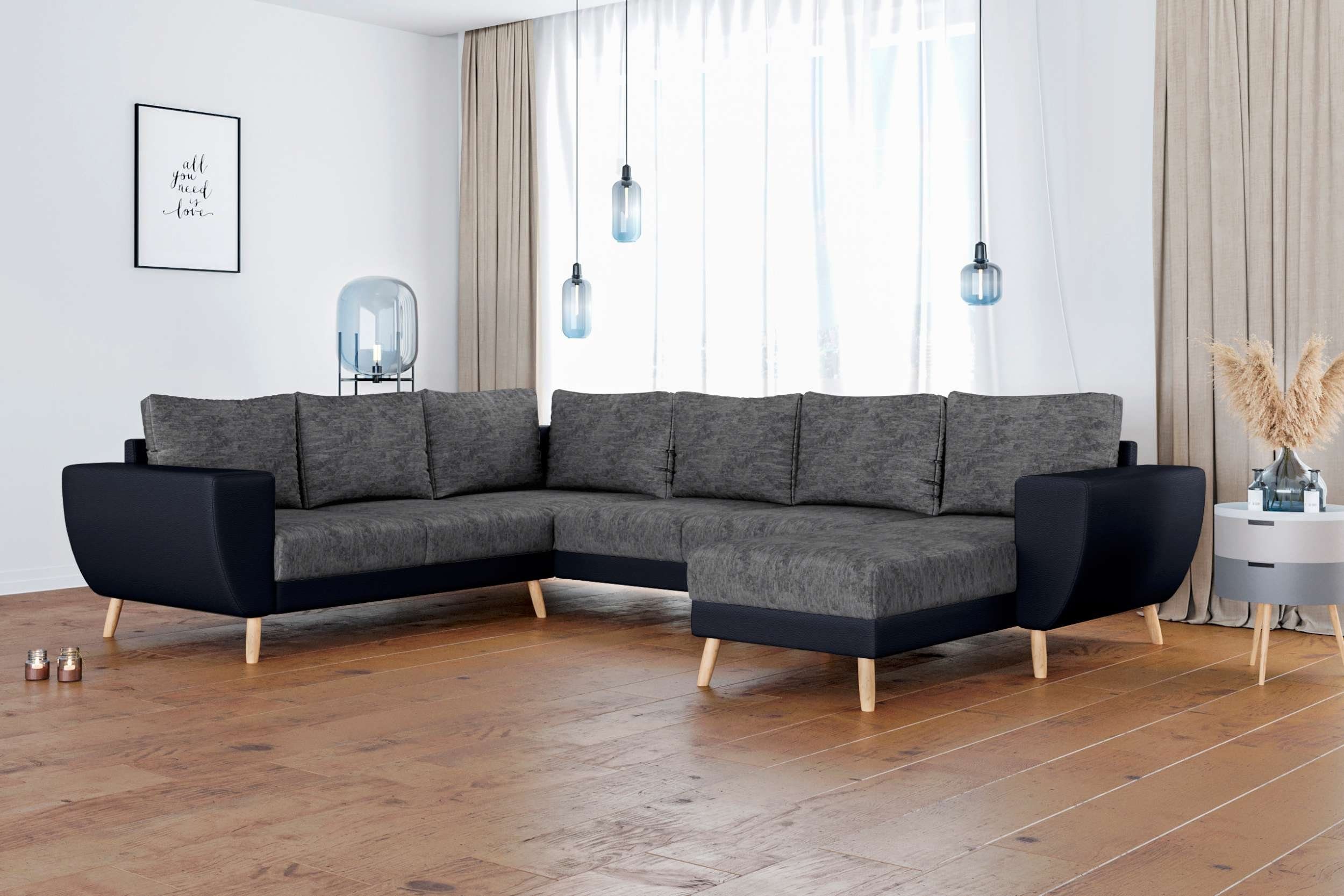 Stylefy Wohnlandschaft Apollo, Sofa, U-Form, mane links oder rechts bestellbar, frei im Raum stellbar, Modern Design, mit Wellenfederung