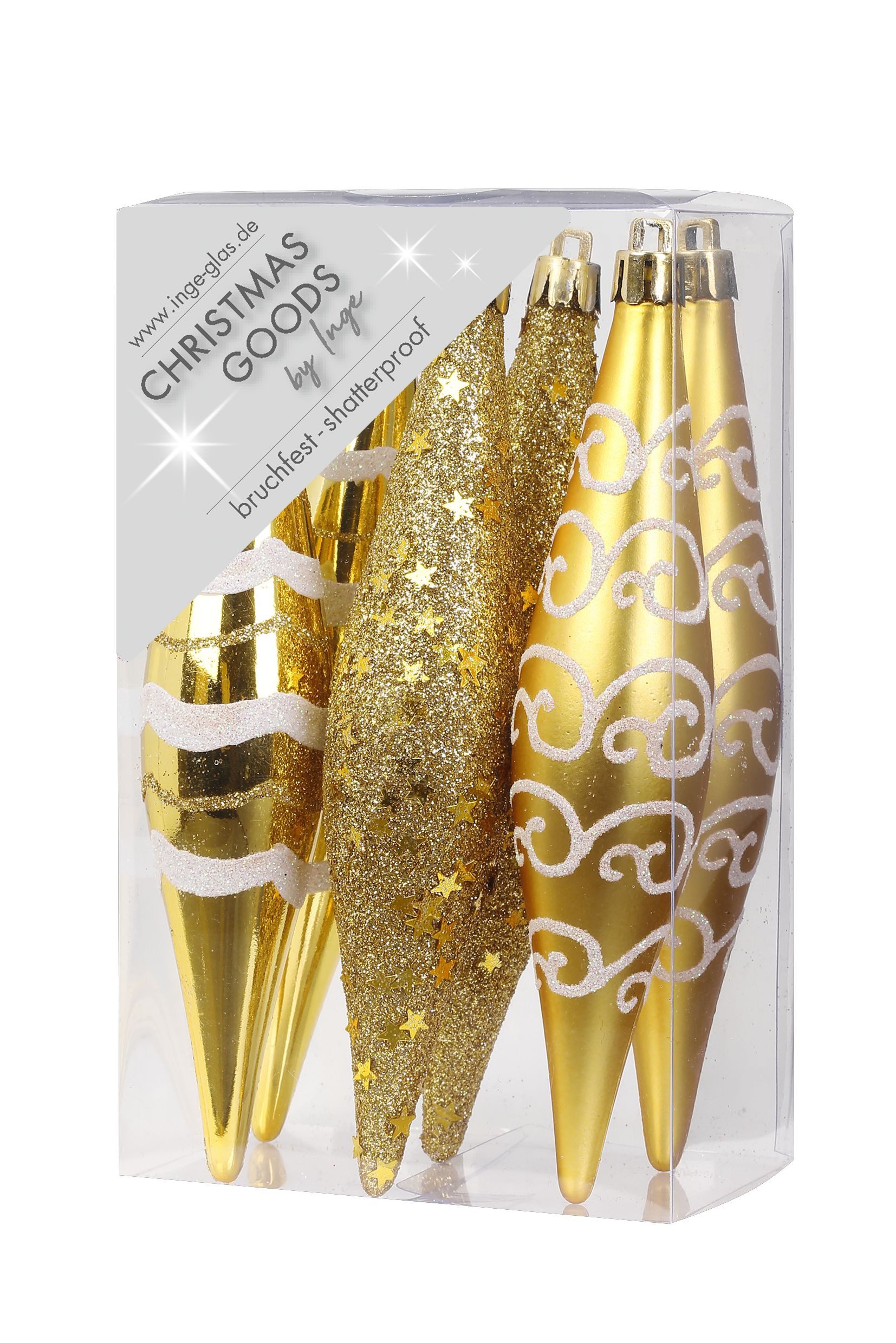 Holly & Jolly Christbaumschmuck, Christbaumschmuck Eiszapfen 15cm Kunststoff 6er Set - Gold