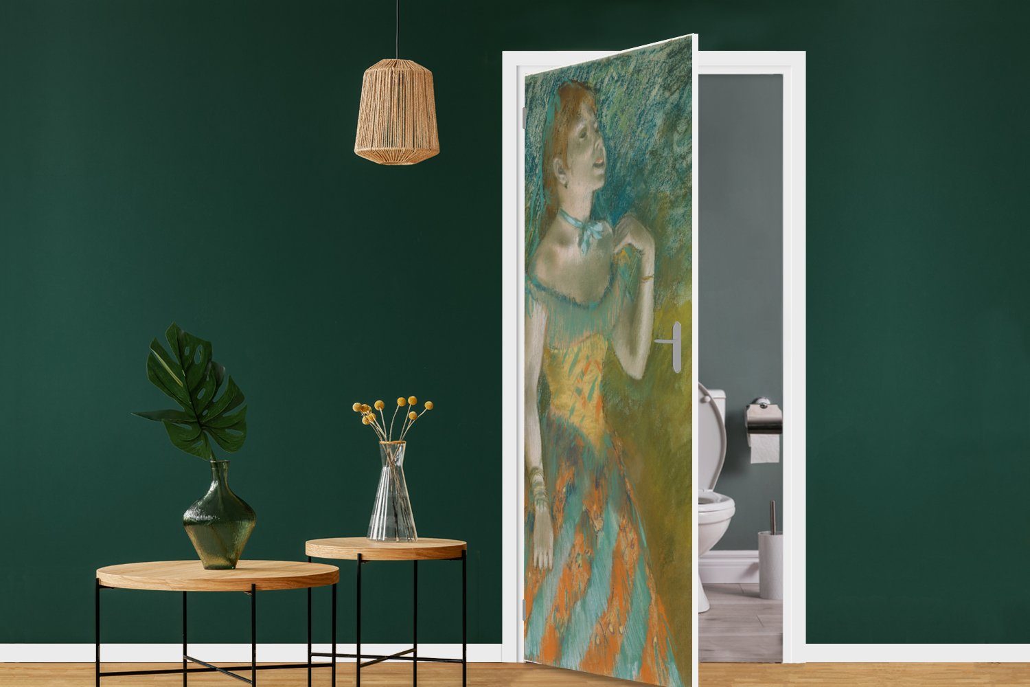 Matt, Die Grün Tür, Türaufkleber, Türtapete Gemälde Sängerin für MuchoWow - cm Degas, bedruckt, von 75x205 Fototapete St), Edgar in (1